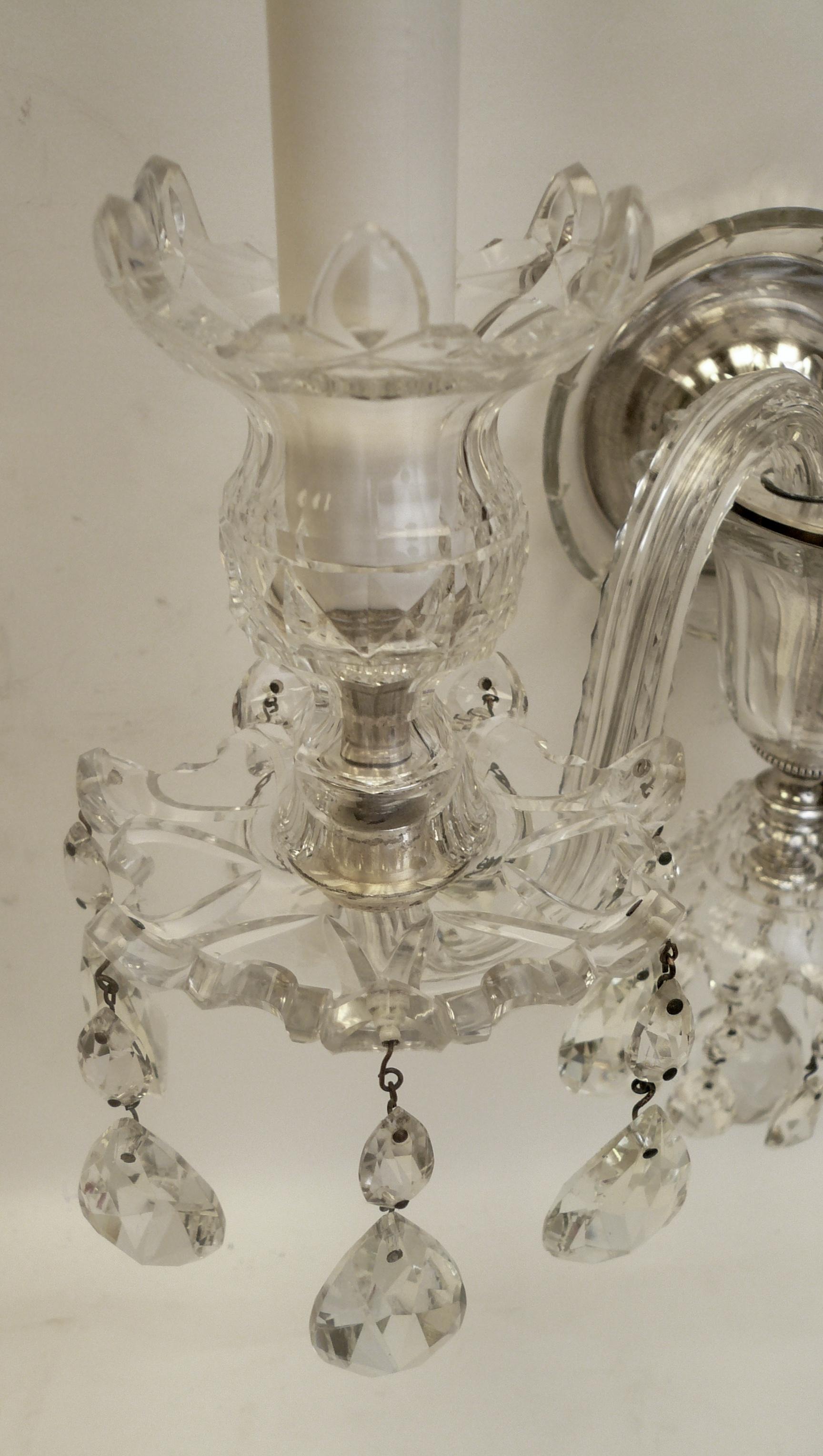 18th Century Pair of Georgian Style Crystal Sconces, Attributed to E. F. Caldwell