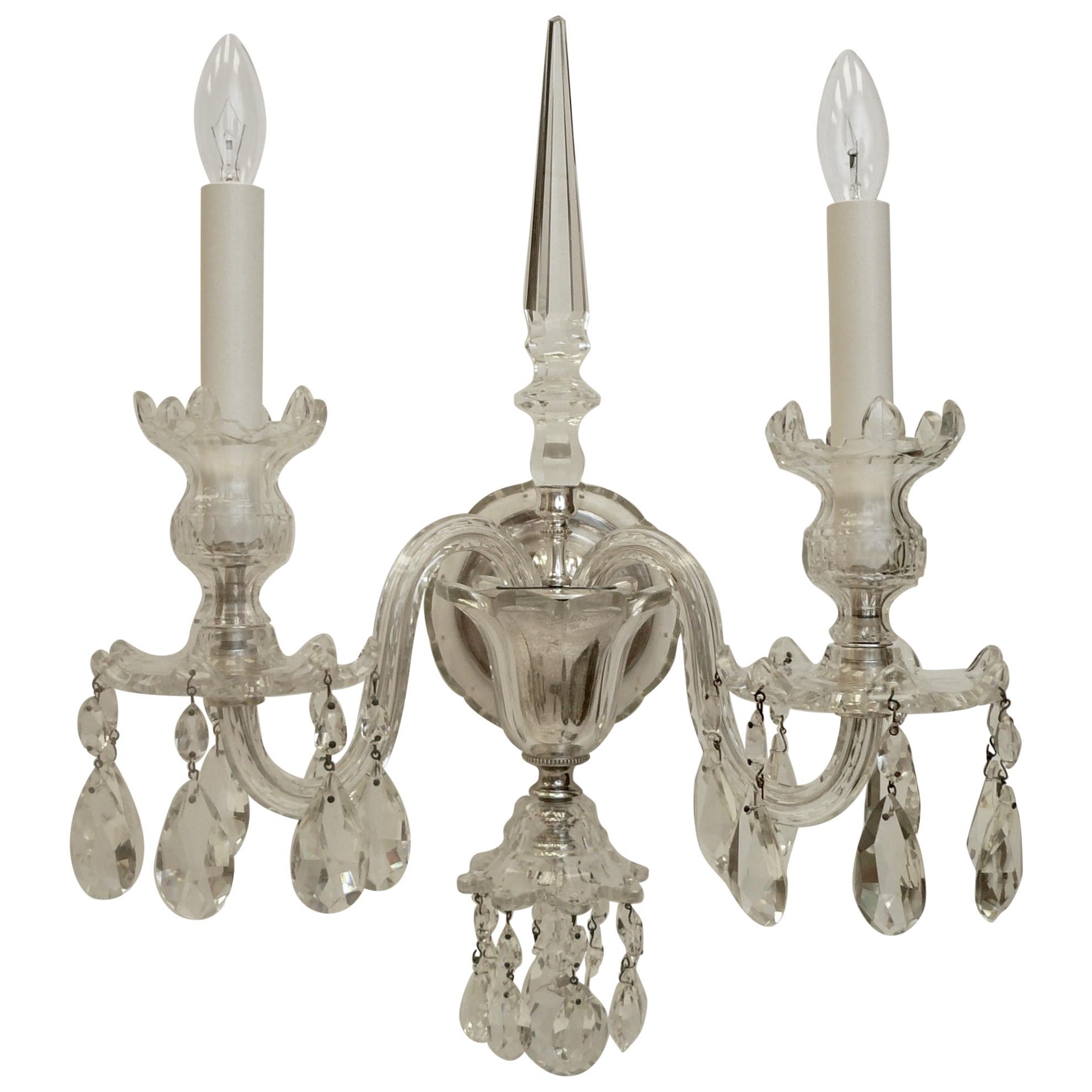Pair of Georgian Style Crystal Sconces, Attributed to E. F. Caldwell