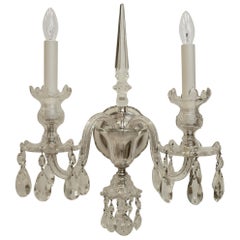 Pair of Georgian Style Crystal Sconces, Attributed to E. F. Caldwell