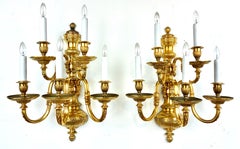 Pair Georgian Style Gild Bronze 5 Light Sconces by E F Caldwell