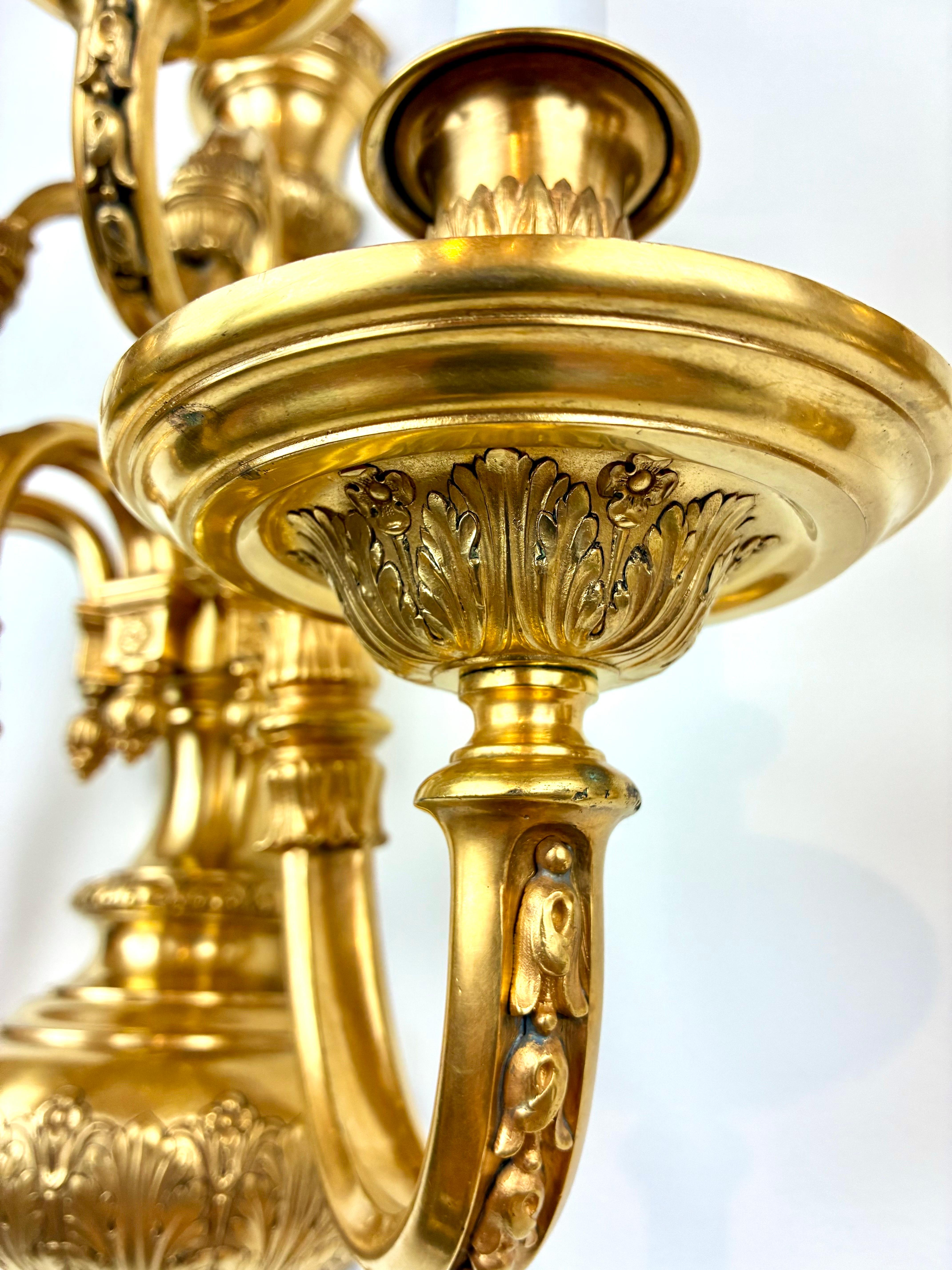 American Pair Georgian Style Gild Bronze 5 Light Sconces by E F Caldwell For Sale