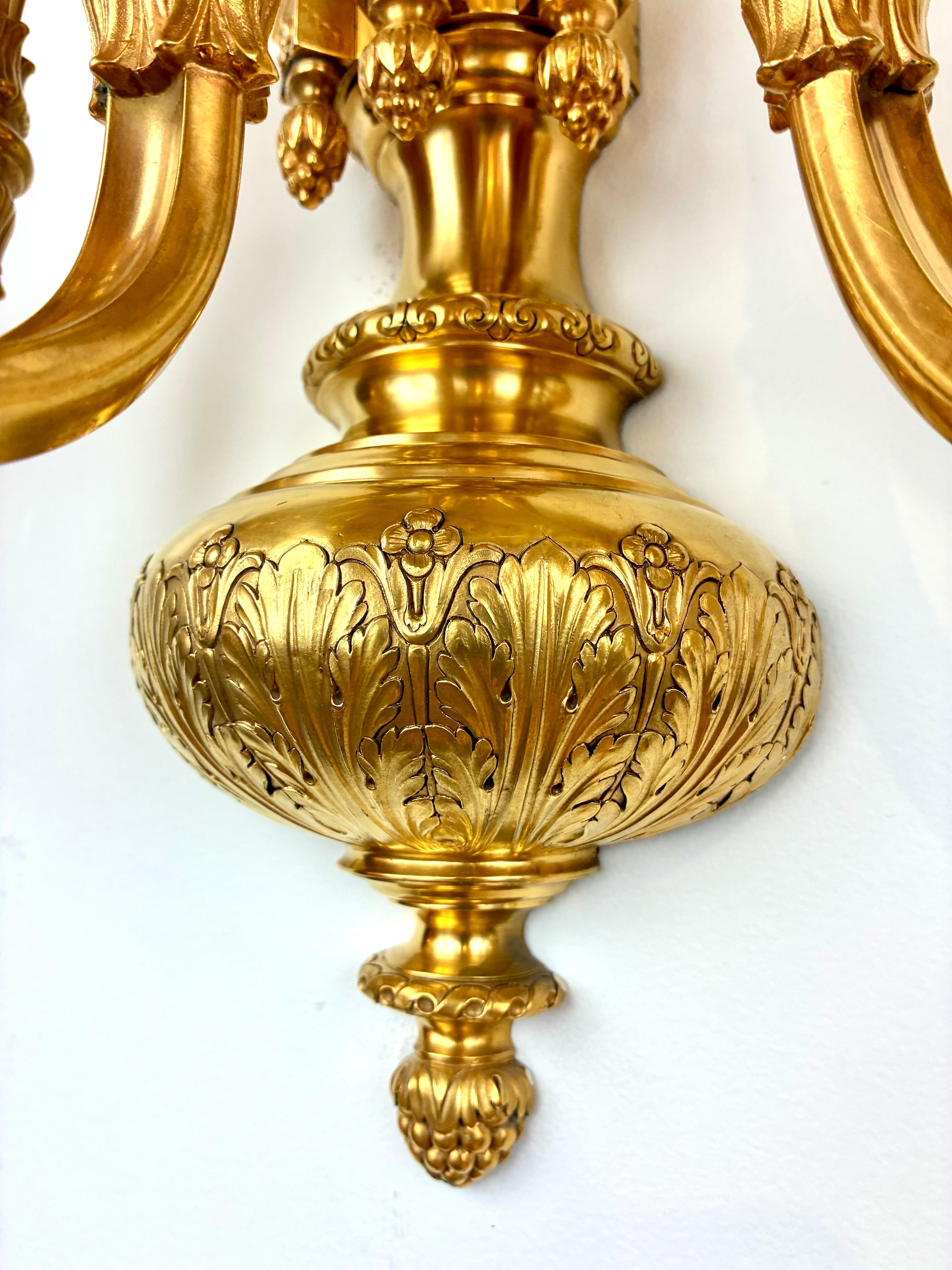 Gilt Pair Georgian Style Gild Bronze 5 Light Sconces by E F Caldwell For Sale