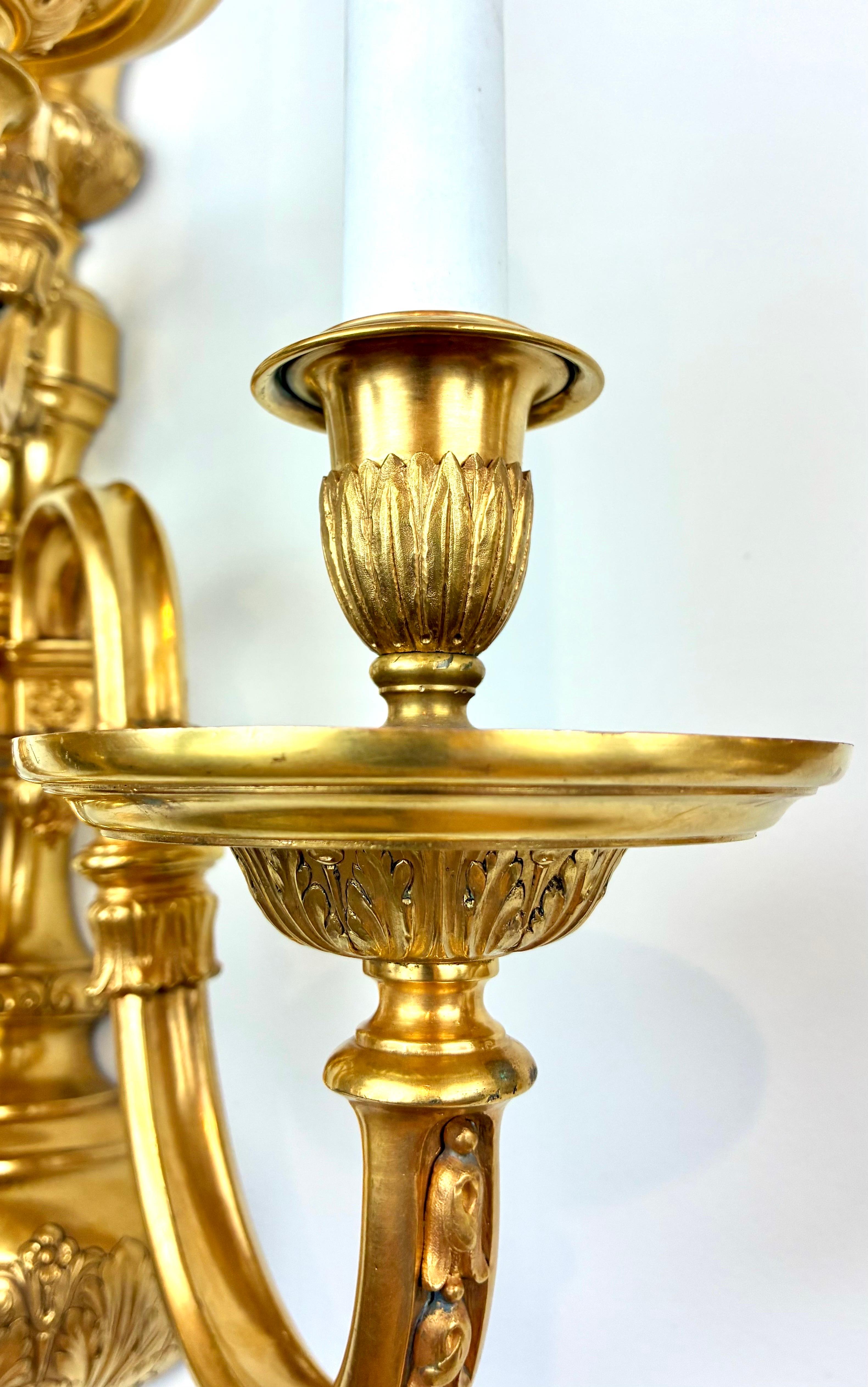 20th Century Pair Georgian Style Gild Bronze 5 Light Sconces by E F Caldwell For Sale