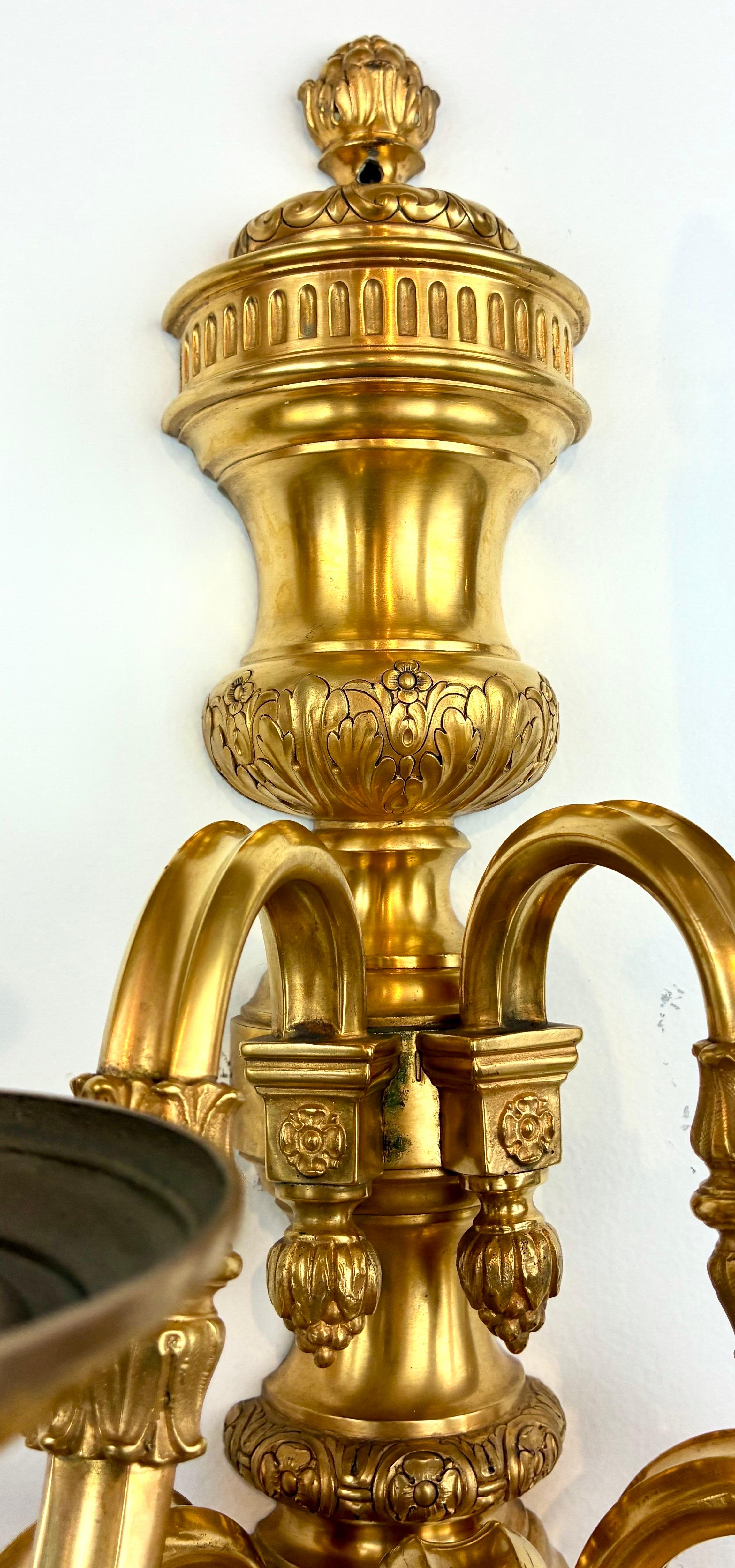 Pair Georgian Style Gild Bronze 5 Light Sconces by E F Caldwell For Sale 1