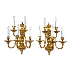 Pair Georgian Style Gild Bronze 5 Light Sconces by E F Caldwell