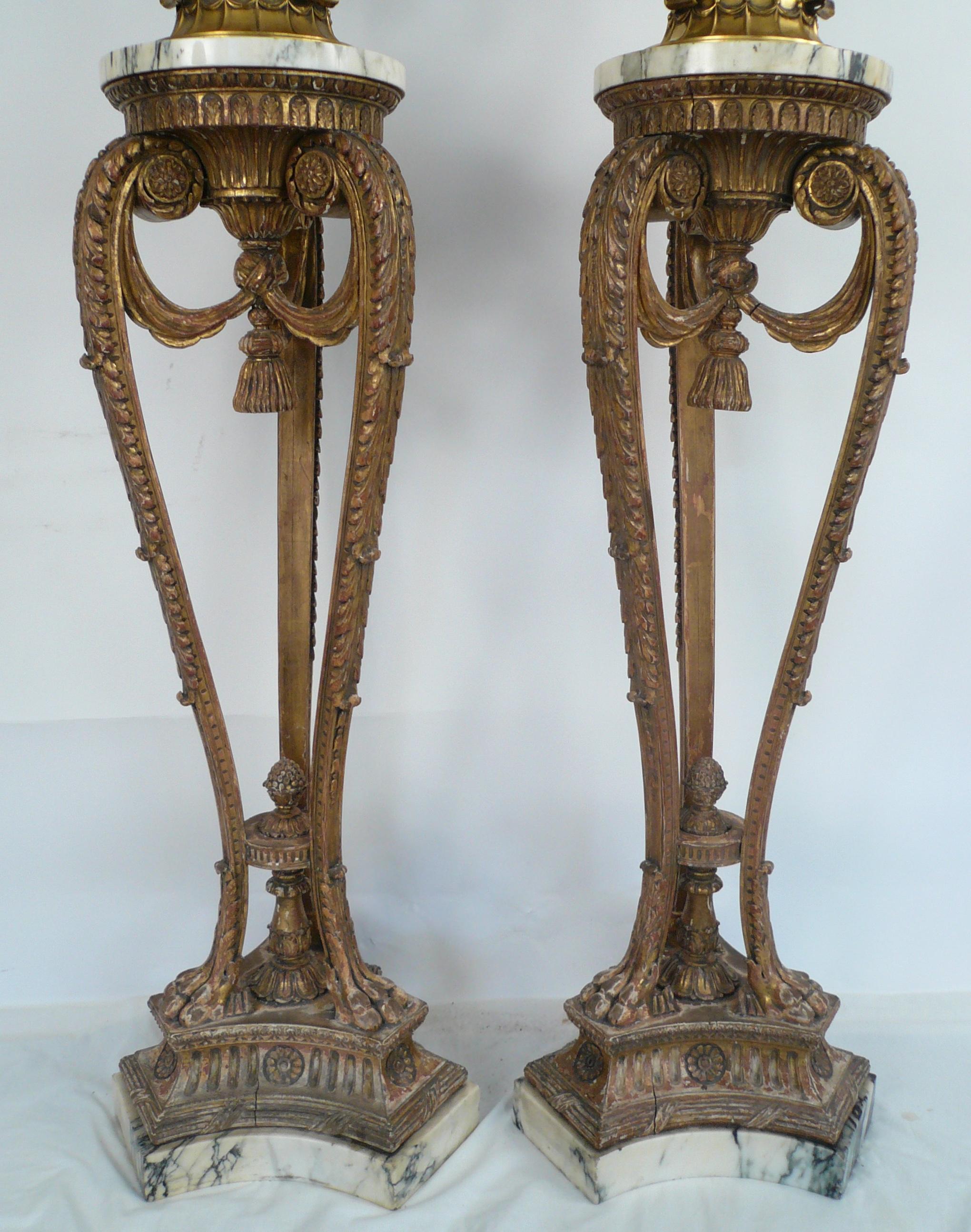 Georgian Style Giltwood Marble, Bronze & Crystal Torcheres by E F Caldwell, Pair For Sale 3