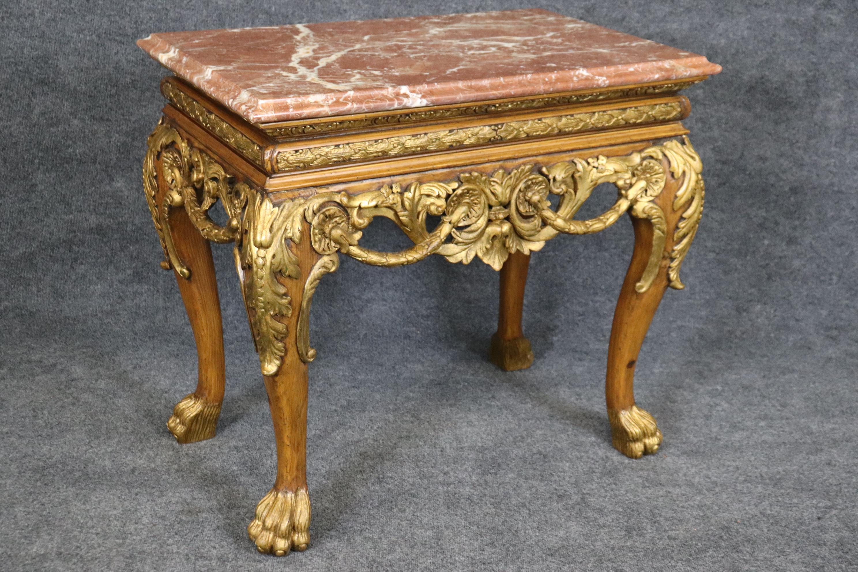 Pair Georgian Style Maitland Smith Quality Gilded Walnut Marble Top end tables 1