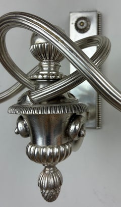 Pair Georgian Style Silvered Bronze Sconces by E. F. Caldwell