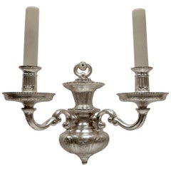 Antique Pair Georgian Style Sliver Plated Bronze Sconces, Attributed to E. F. Caldwell