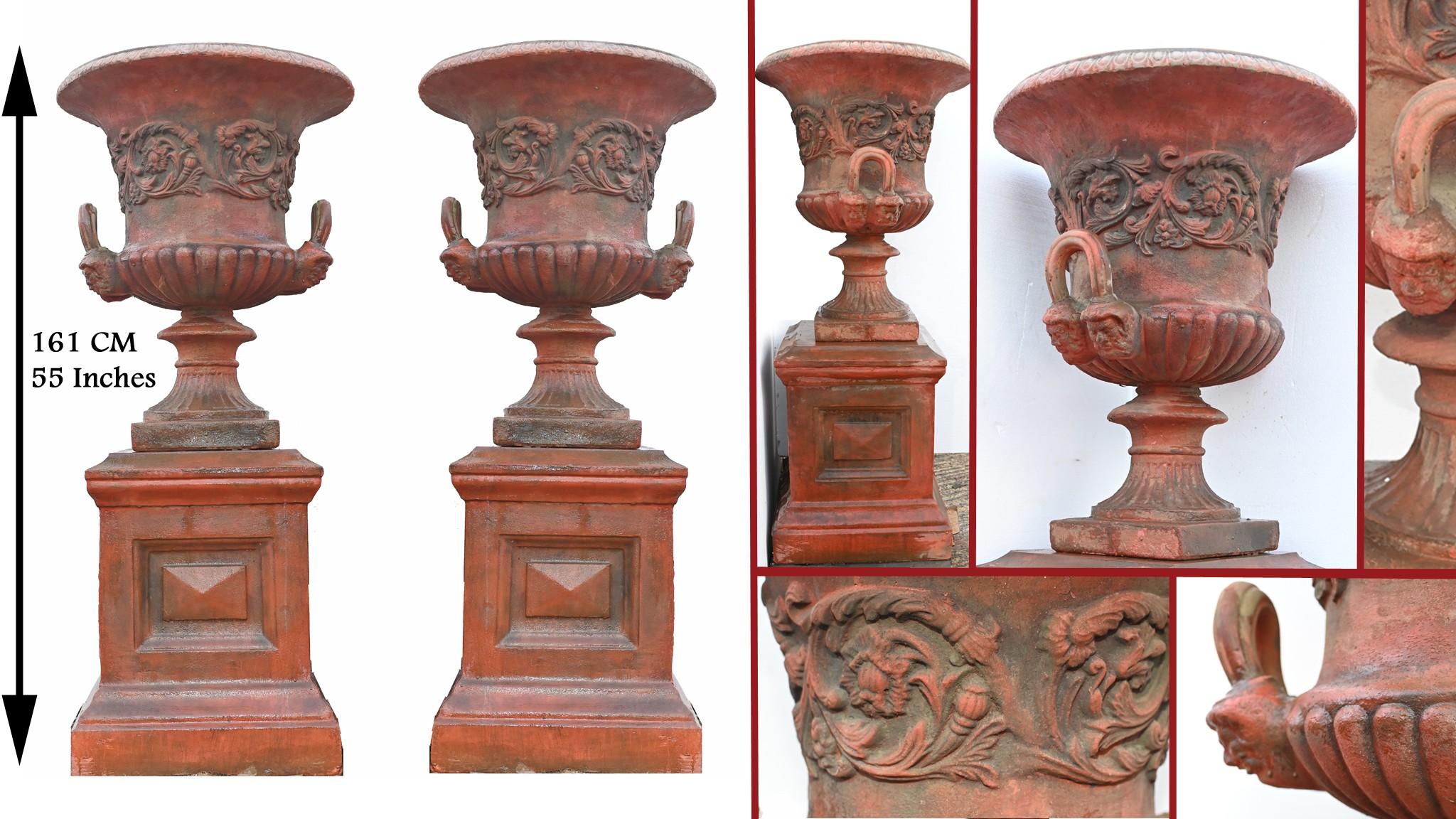 Coppia di urne in terracotta georgiane - Vaso da giardino su piedistallo Thomas Hope in vendita 12
