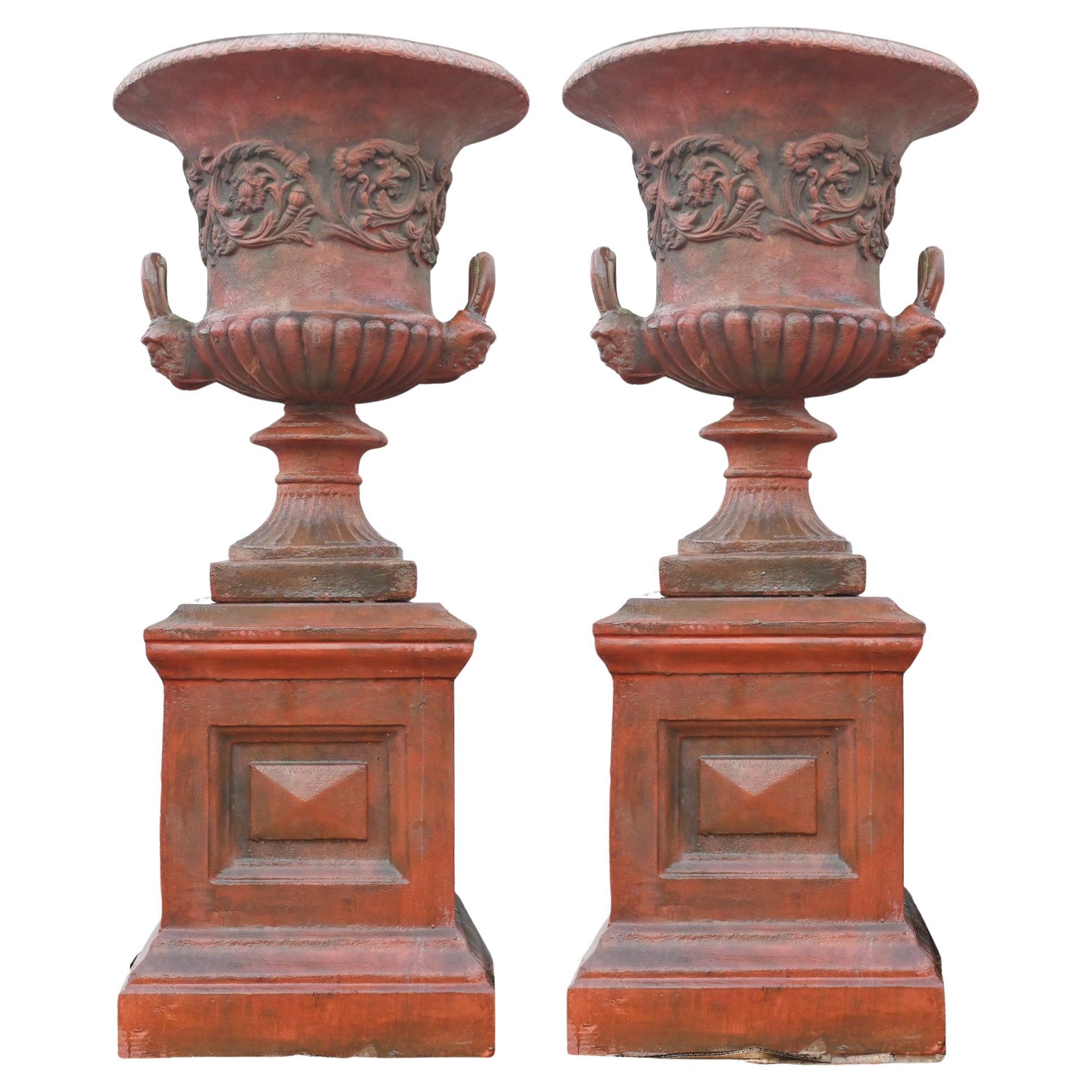 Coppia di urne in terracotta georgiane - Vaso da giardino su piedistallo Thomas Hope
