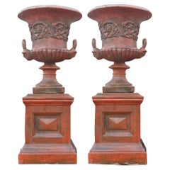 Paire d'urnes géorgiennes en terre cuite - Vase de jardin sur piédestal Thomas Hope