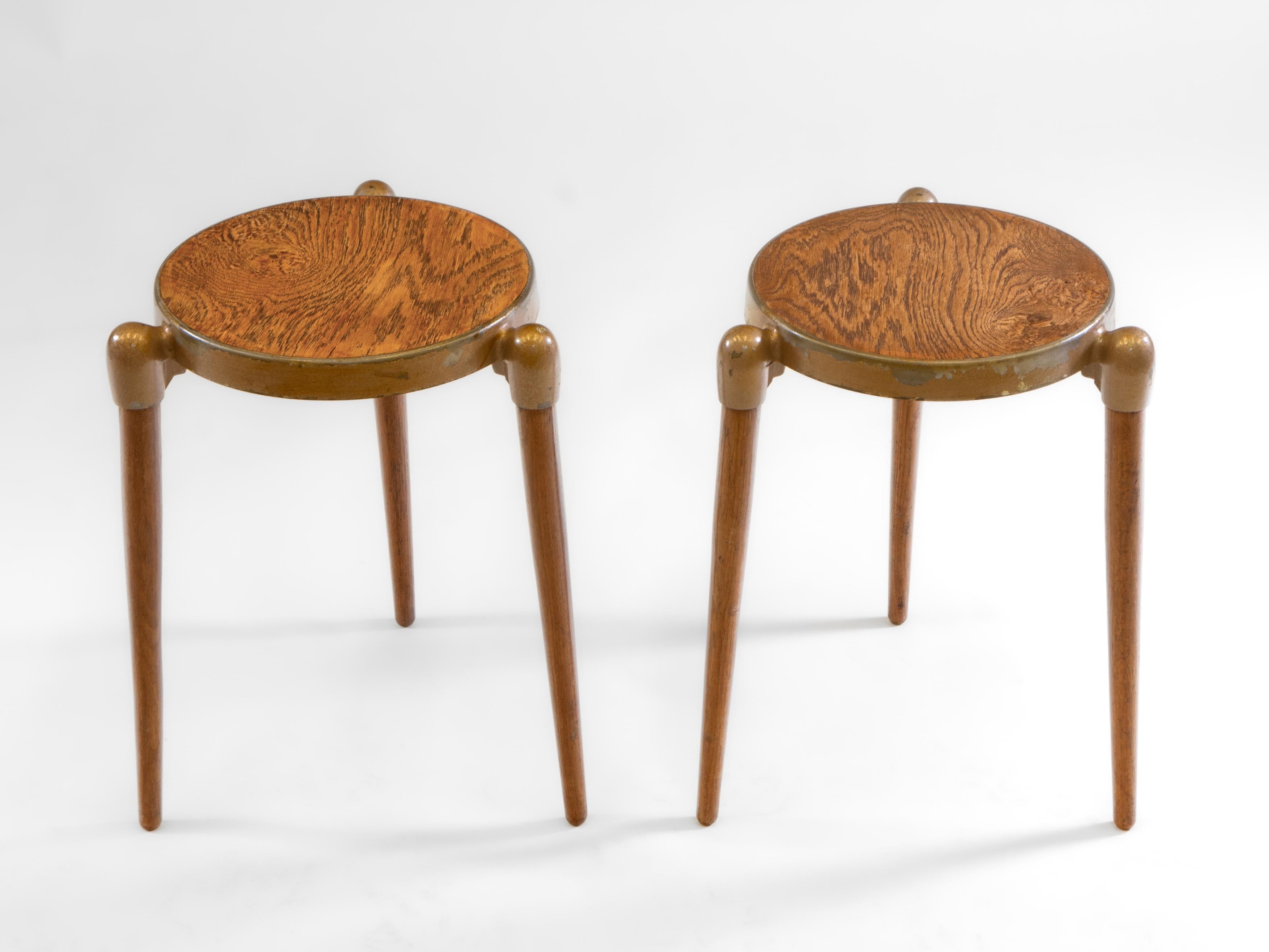  A fabulous pair of oak and cast aluminium 'TV-T' side tables, designed by Gerald Summers (British 1899-1967). Cast maker's mark to undersides: GERALD SUMMERS/ REGISTERED DESIGN NO 871987.  1953 - 1958.

Mid Century Modernism - The pair have the