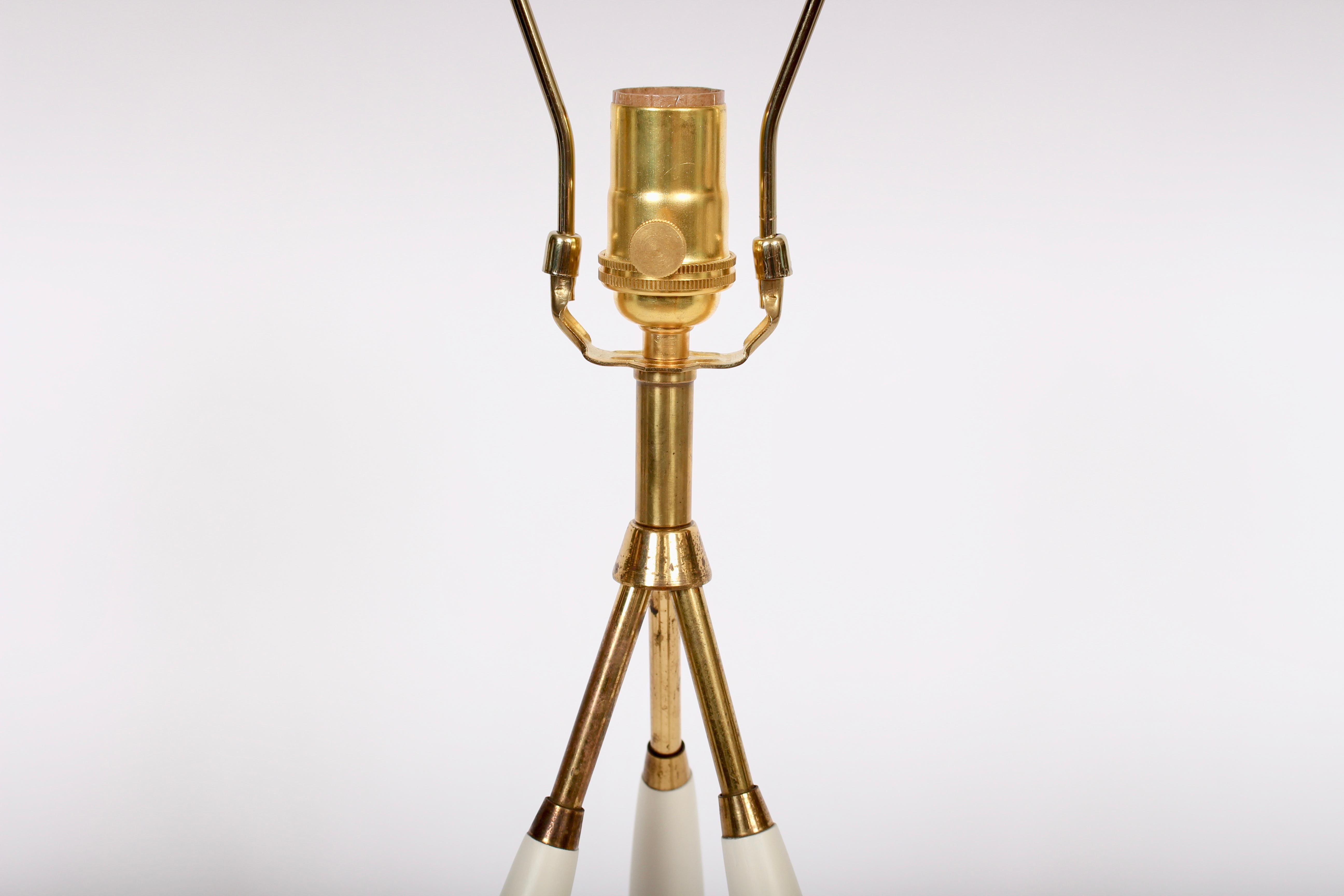 Enameled Gerald Thurston for Lightolier Brass & Off-White Tripod Table Lamps, 1950s, Pair
