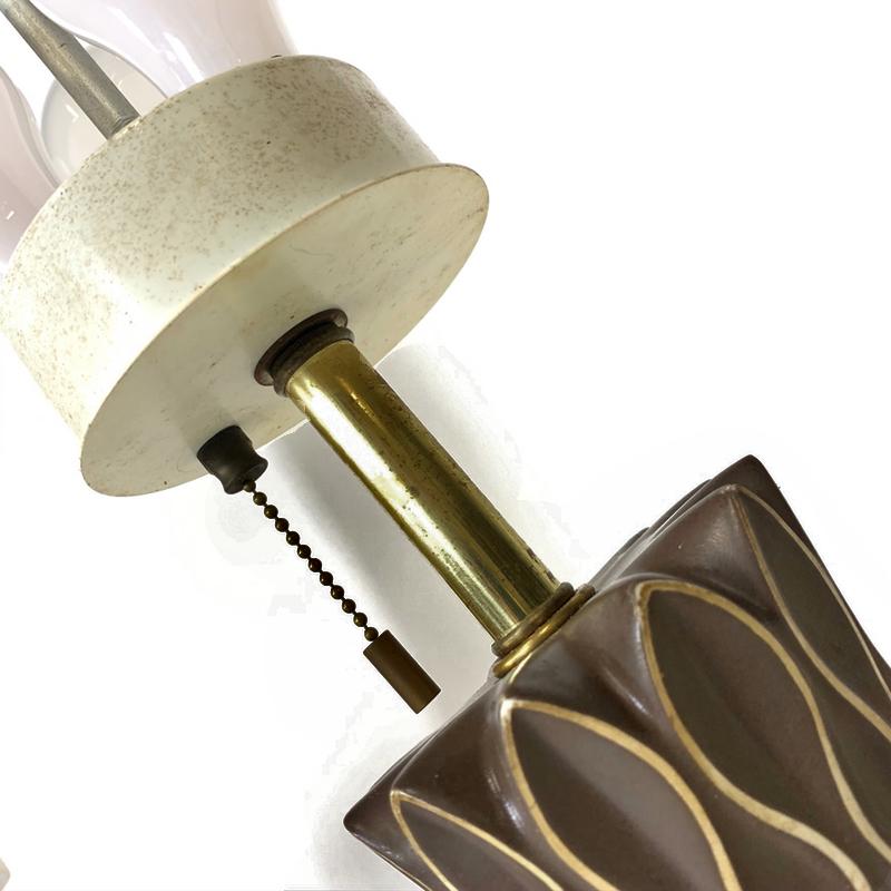 Gerald Thurston for Lightolier Ceramic Porcelain and Brass Honeycomb Lamps, Pair 1