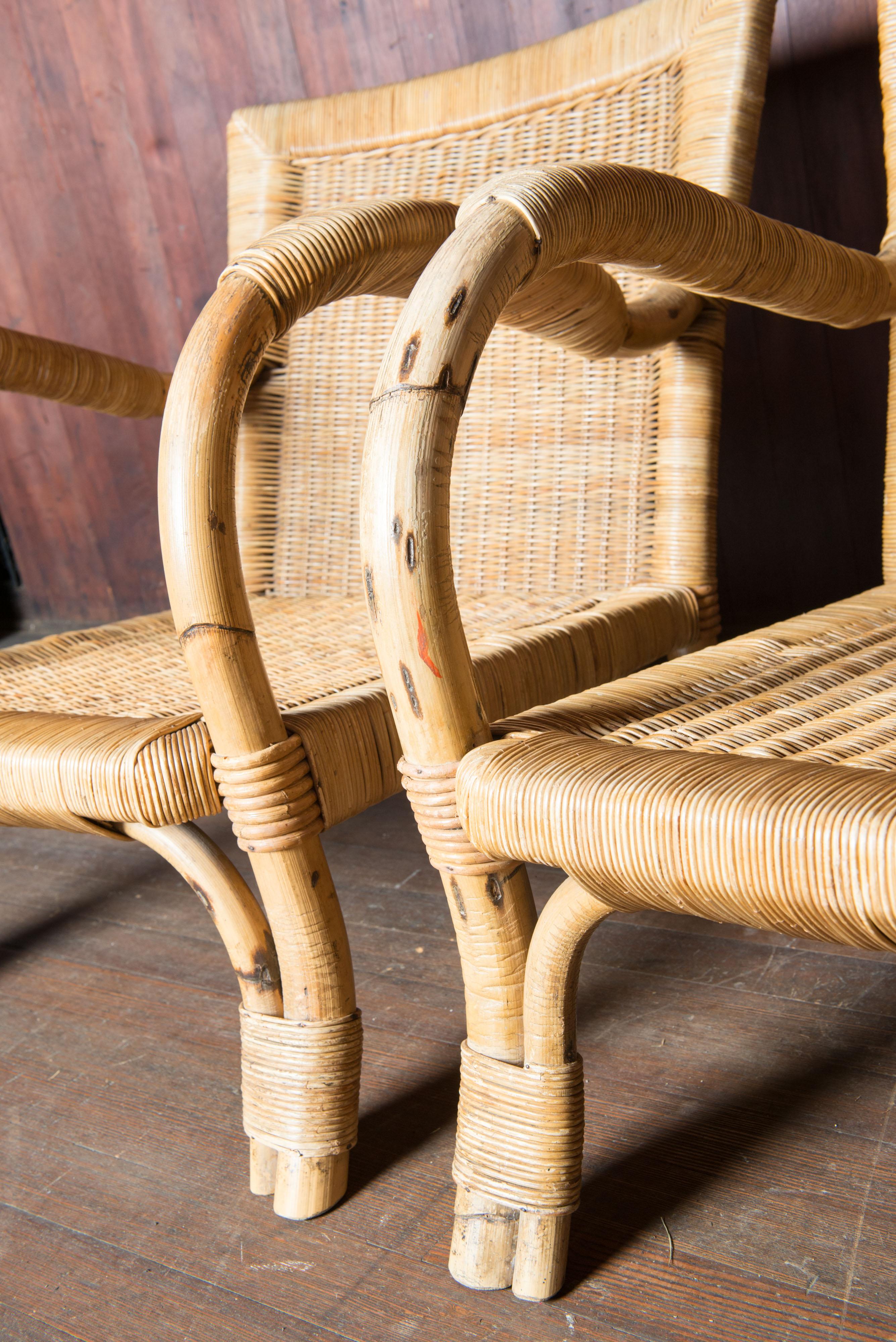 Pair German Arco Rattan Arm Chairs For Sale 3