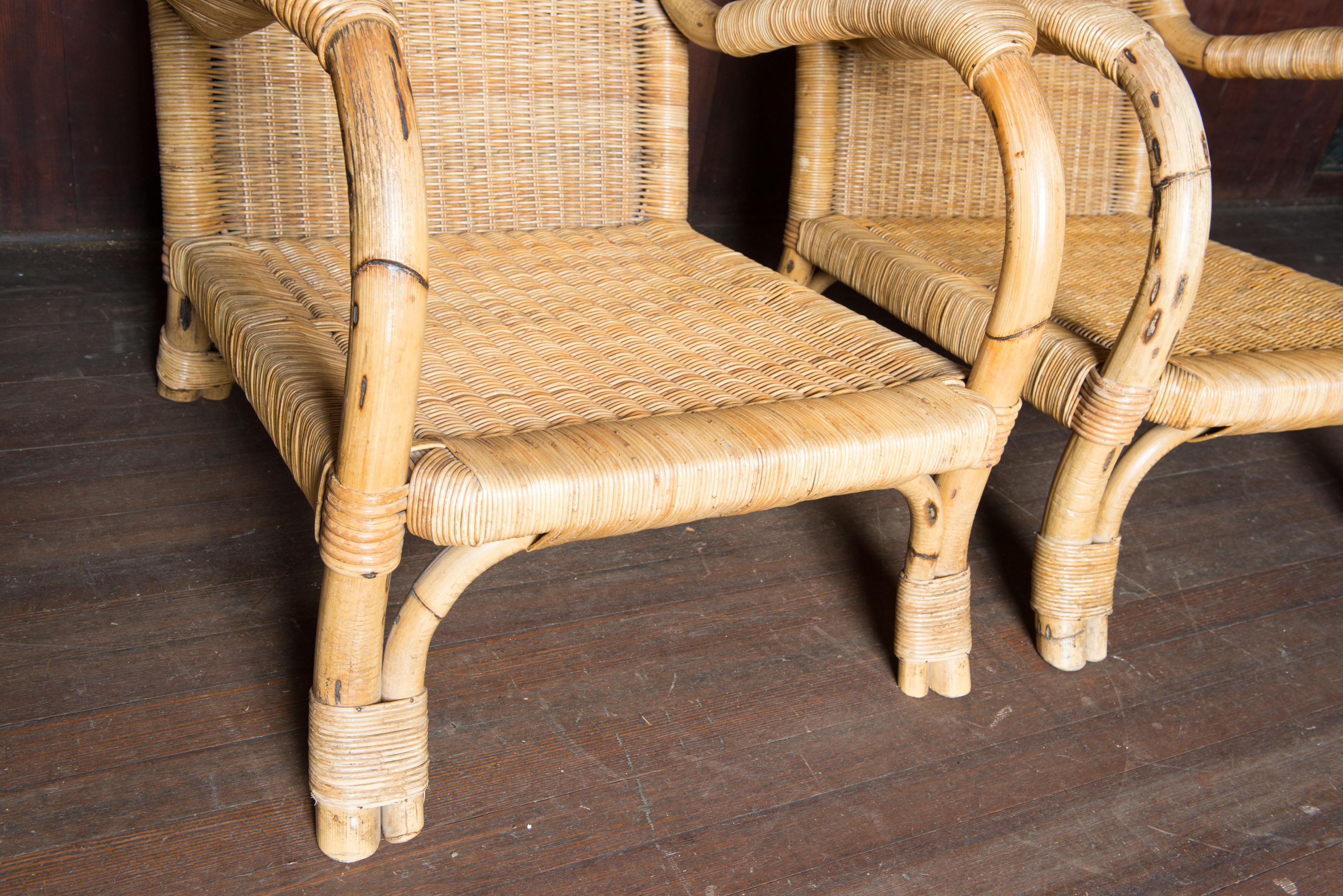 Pair German Arco Rattan Arm Chairs For Sale 5