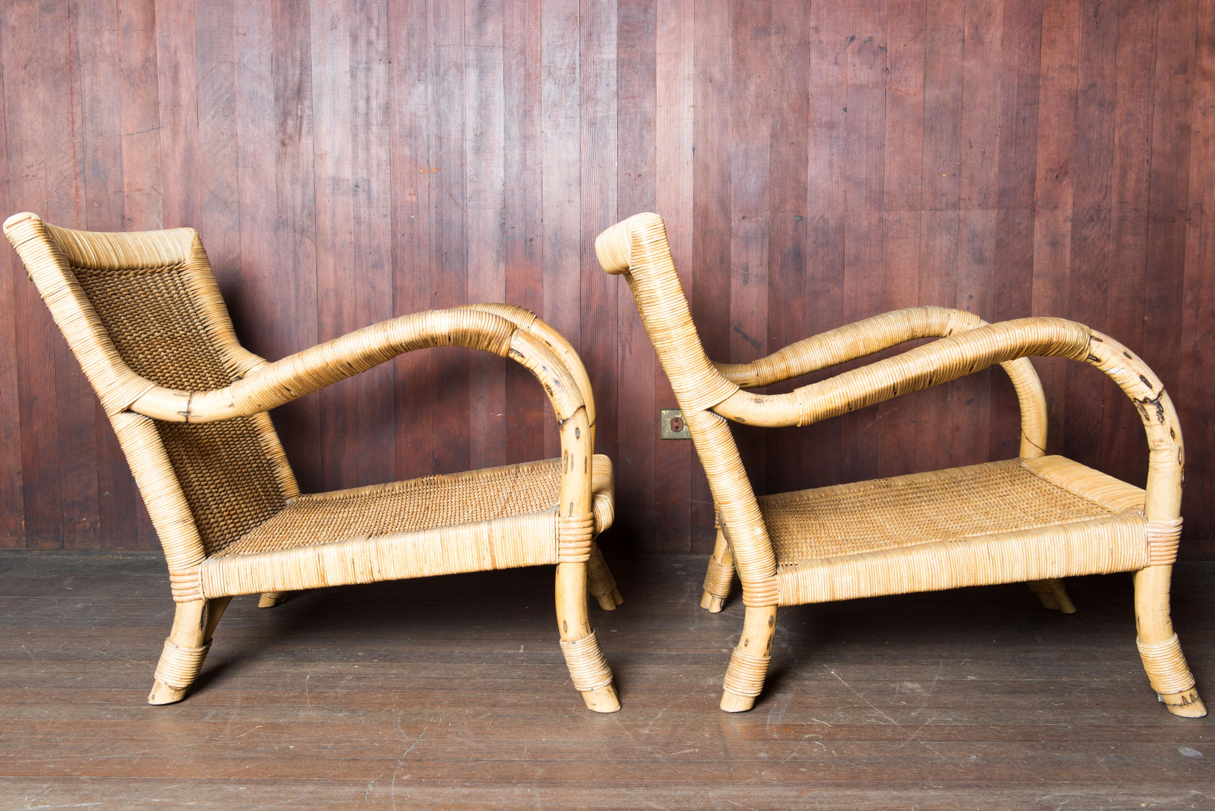 Pair German Arco Rattan Arm Chairs For Sale 6