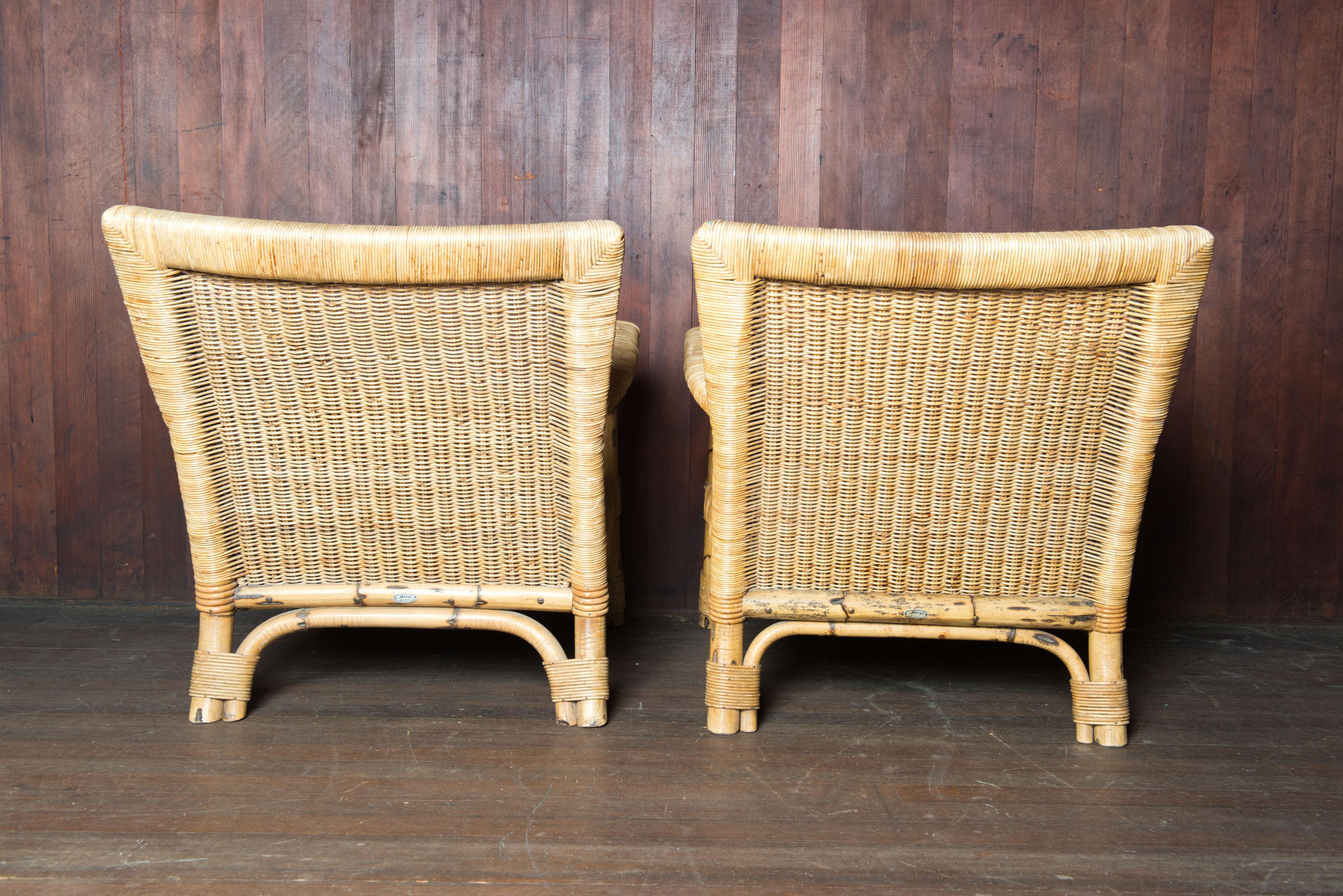 Pair German Arco Rattan Arm Chairs For Sale 7