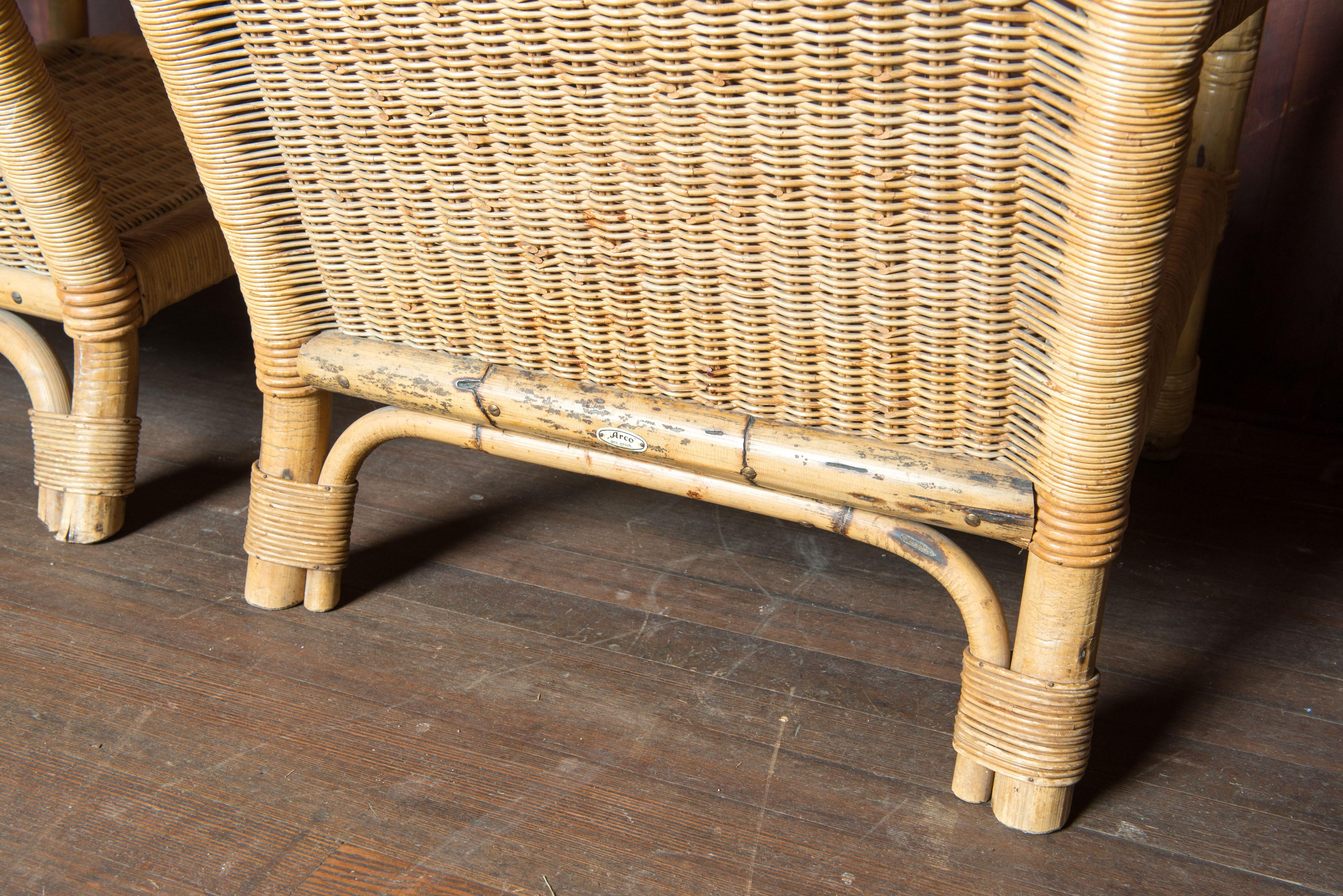 Pair German Arco Rattan Arm Chairs For Sale 8