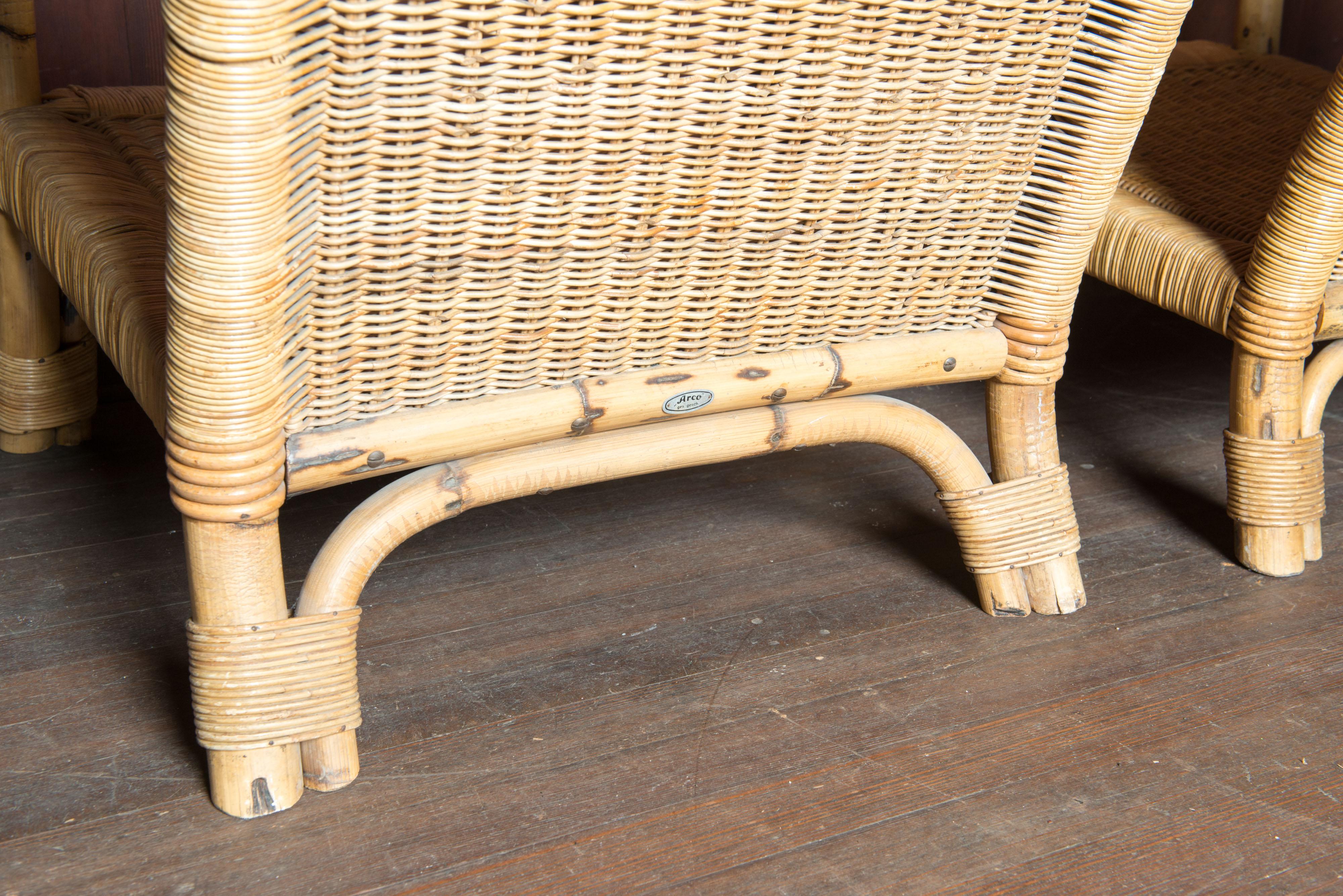 Pair German Arco Rattan Arm Chairs For Sale 9