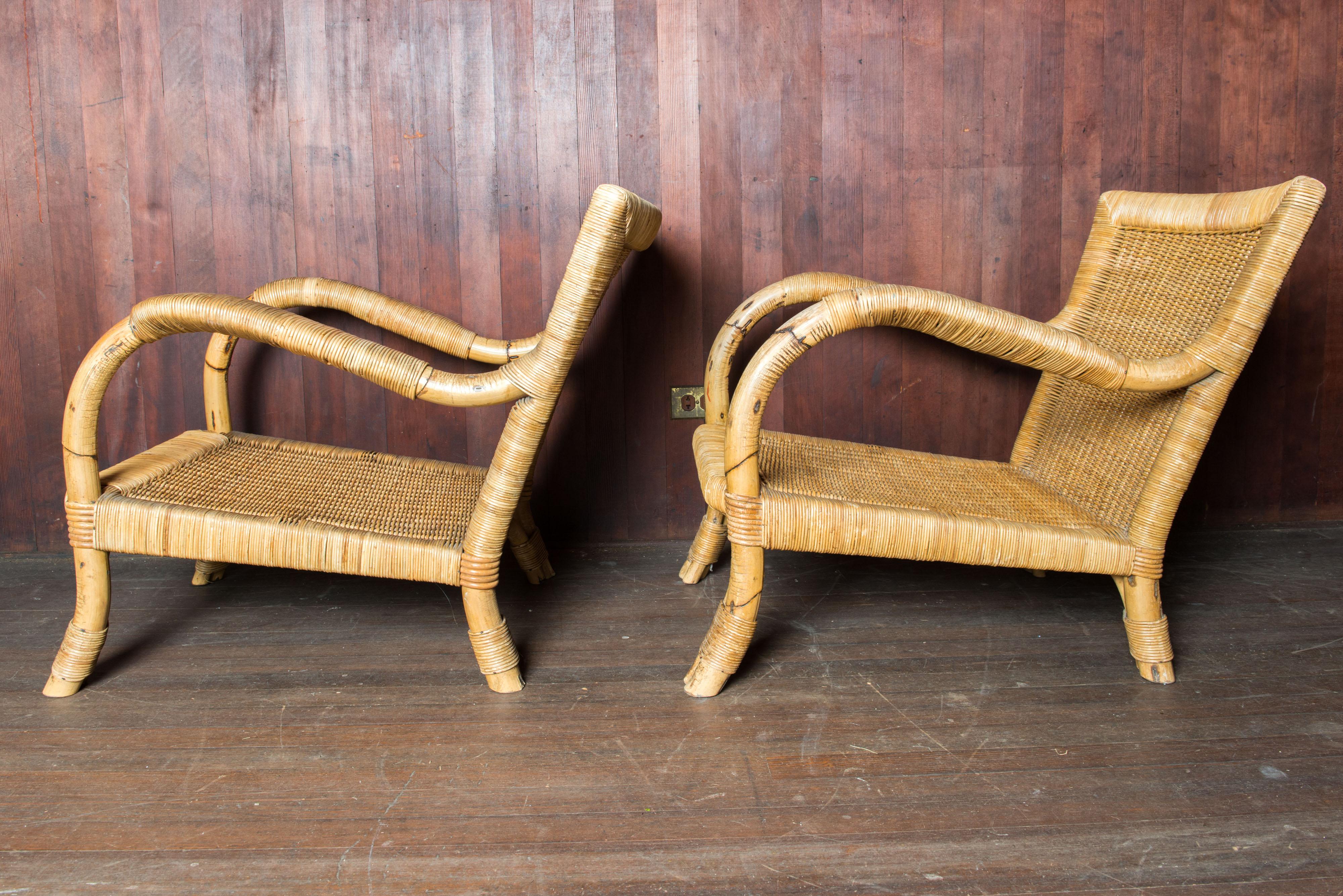 Pair German Arco Rattan Arm Chairs For Sale 11