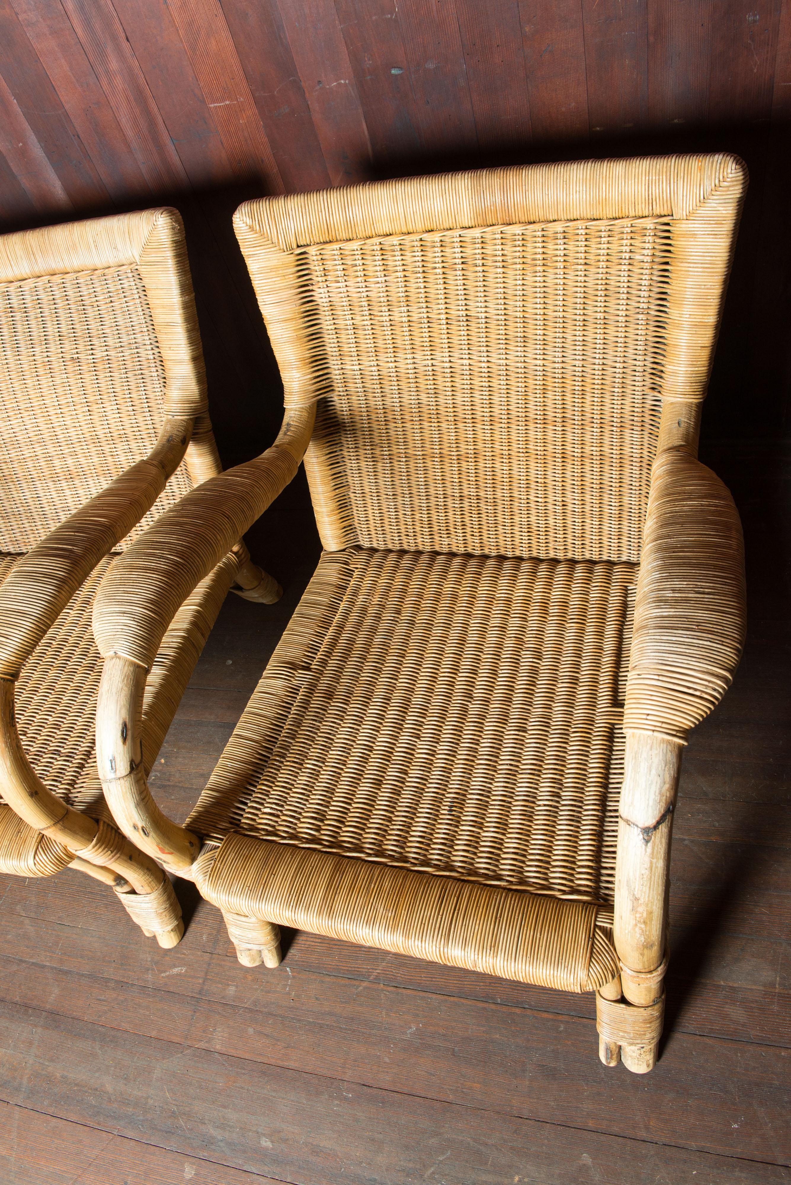 Pair German Arco Rattan Arm Chairs In Good Condition For Sale In Stamford, CT