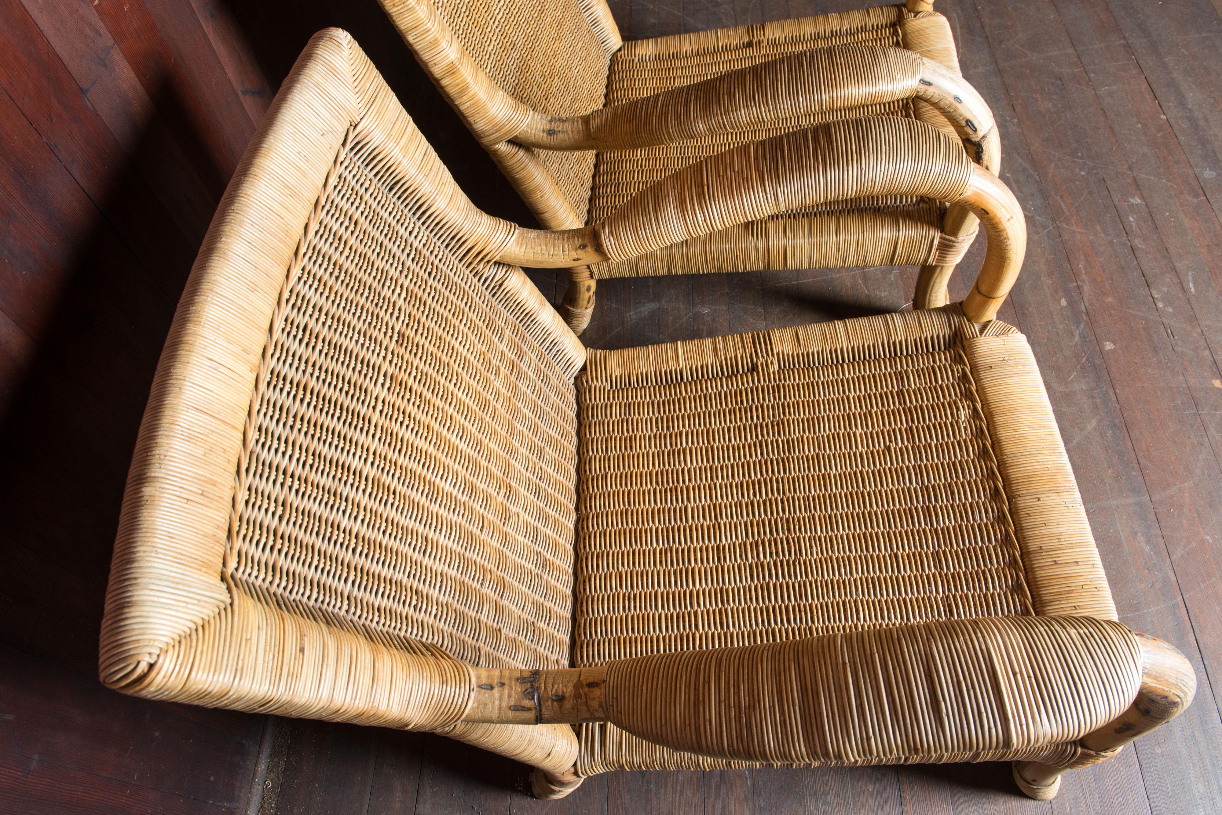 Paar deutsche Arco Rattan-Sessel (Bambus) im Angebot