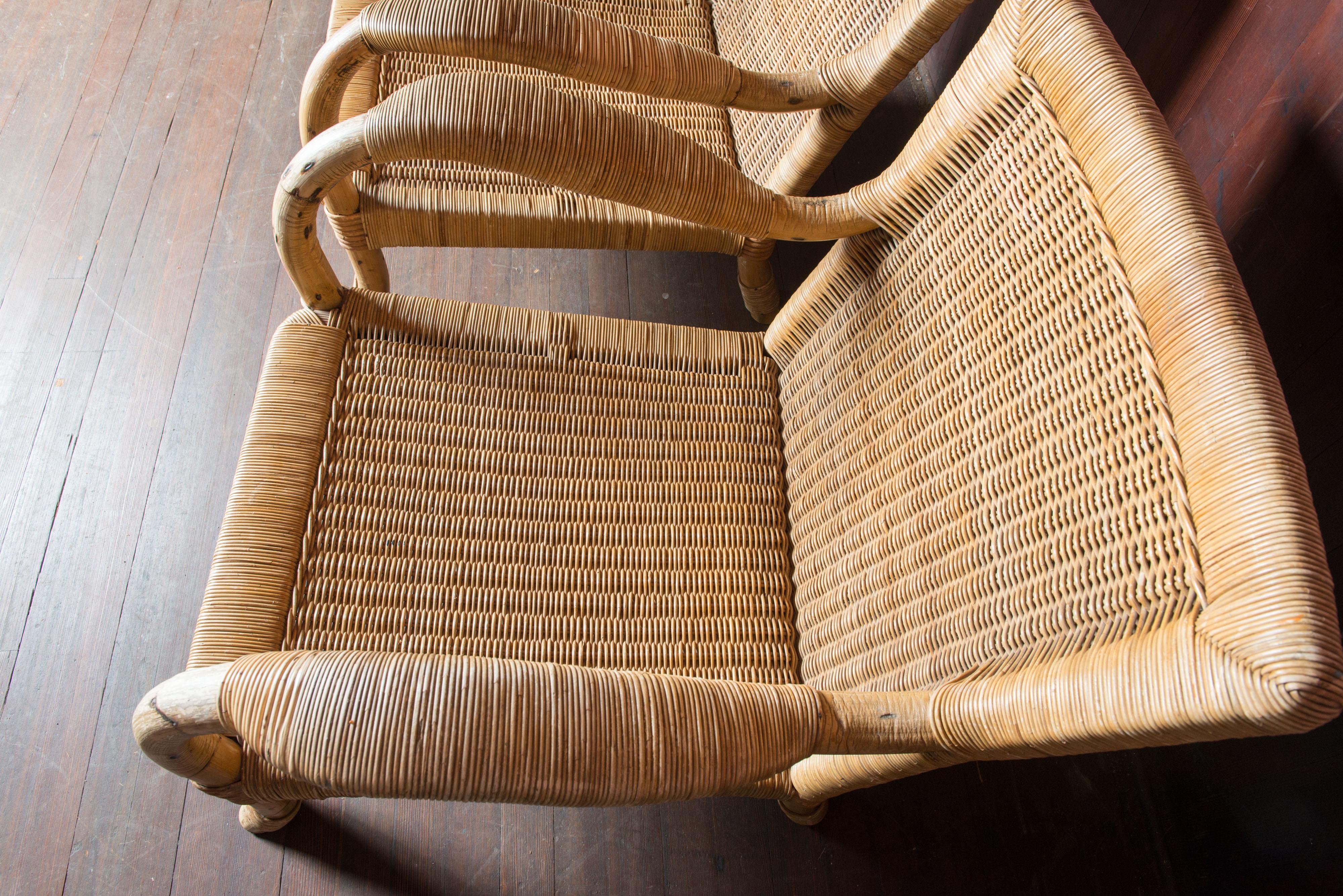 Pair German Arco Rattan Arm Chairs For Sale 2
