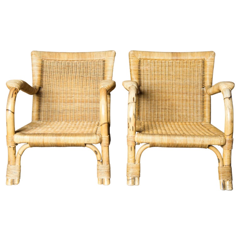 Pair German Arco Rattan Arm Chairs For Sale at 1stDibs