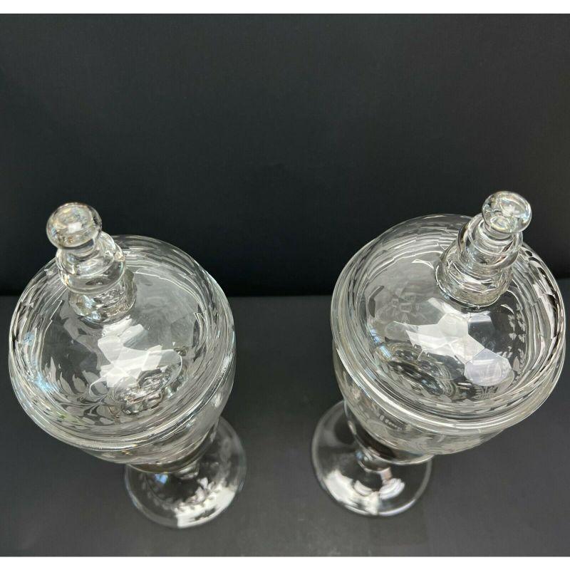 Pair German Cut & Engraved Glass Covered Pokals, 1st Half 20th Century 1