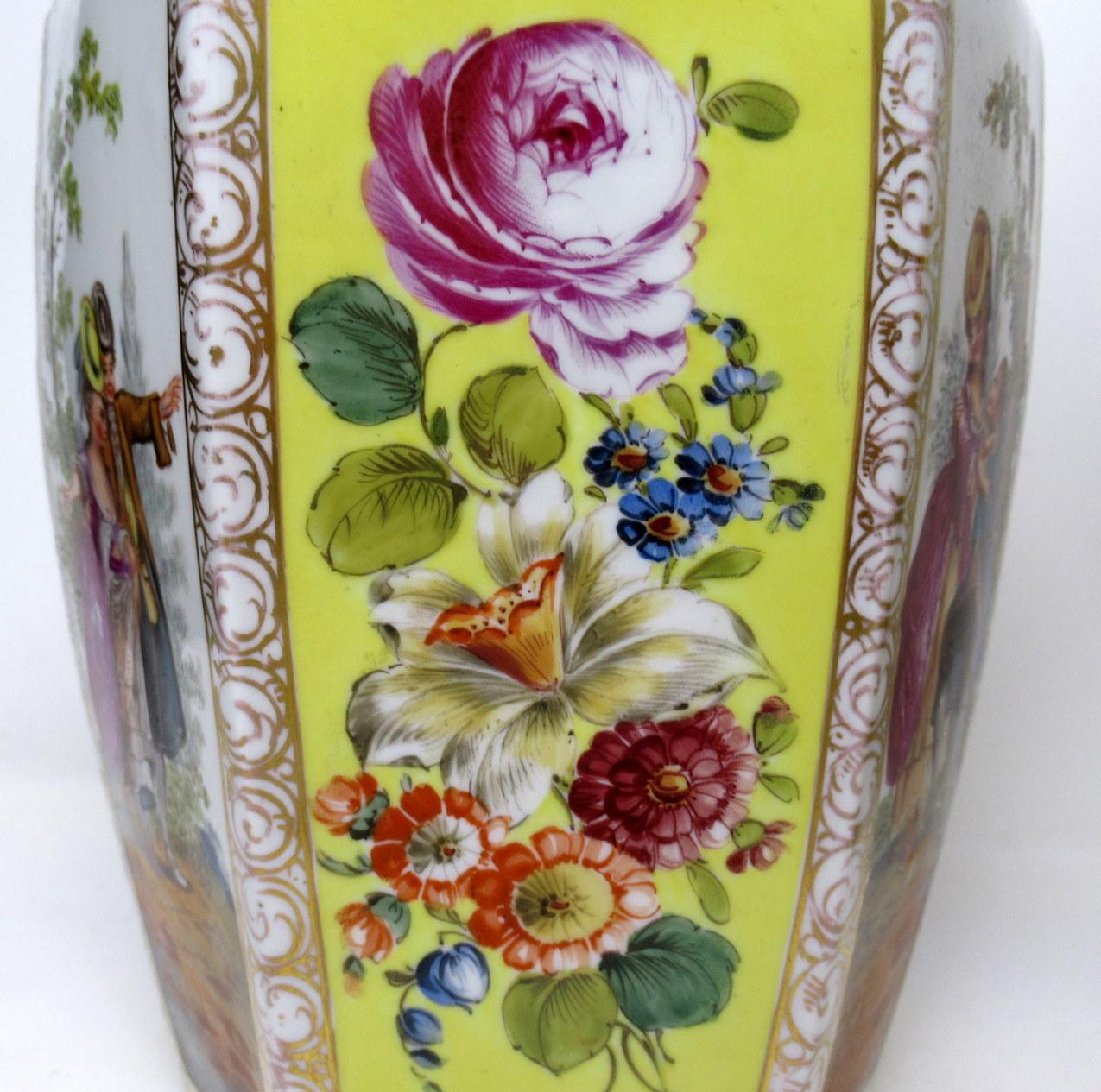 Pair of German Helena Wolfson Dresden Hand Painted Vases Yellow Floral 5