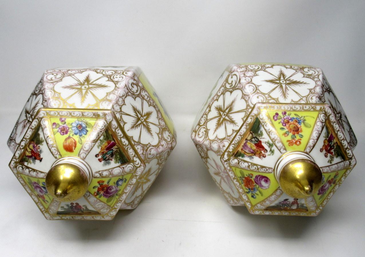 Pair of German Helena Wolfson Dresden Hand Painted Vases Yellow Floral 6