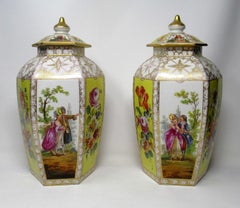 Pair of German Helena Wolfson Dresden Hand Painted Vases Yellow Floral