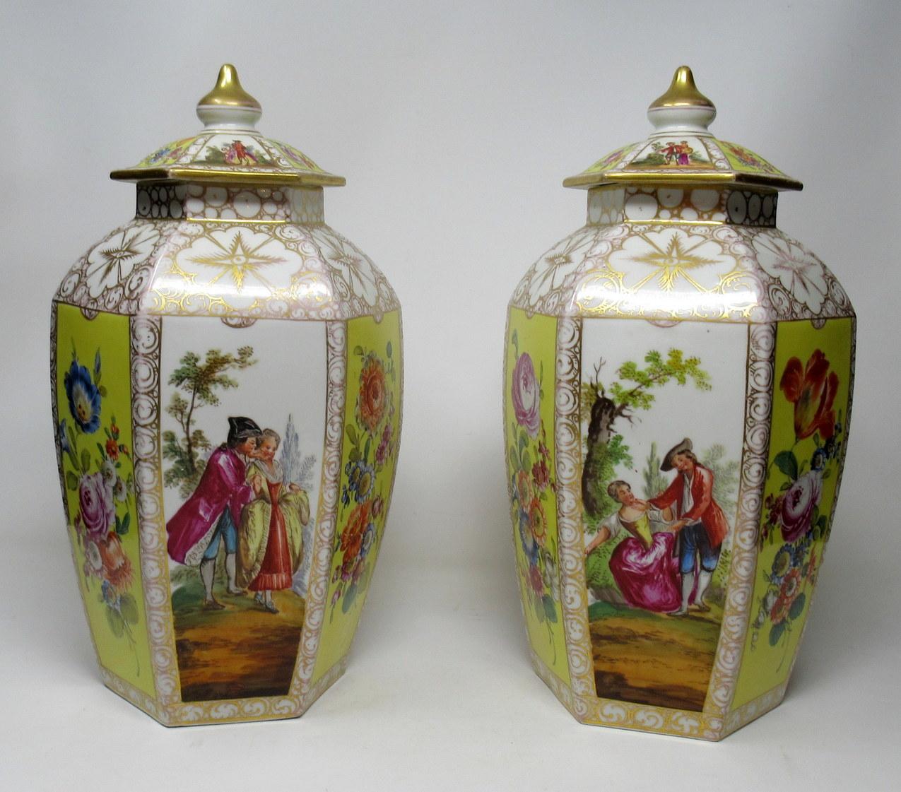 Pair of German Helena Wolfson Dresden Hand Painted Vases Yellow Floral In Good Condition In Dublin, Ireland