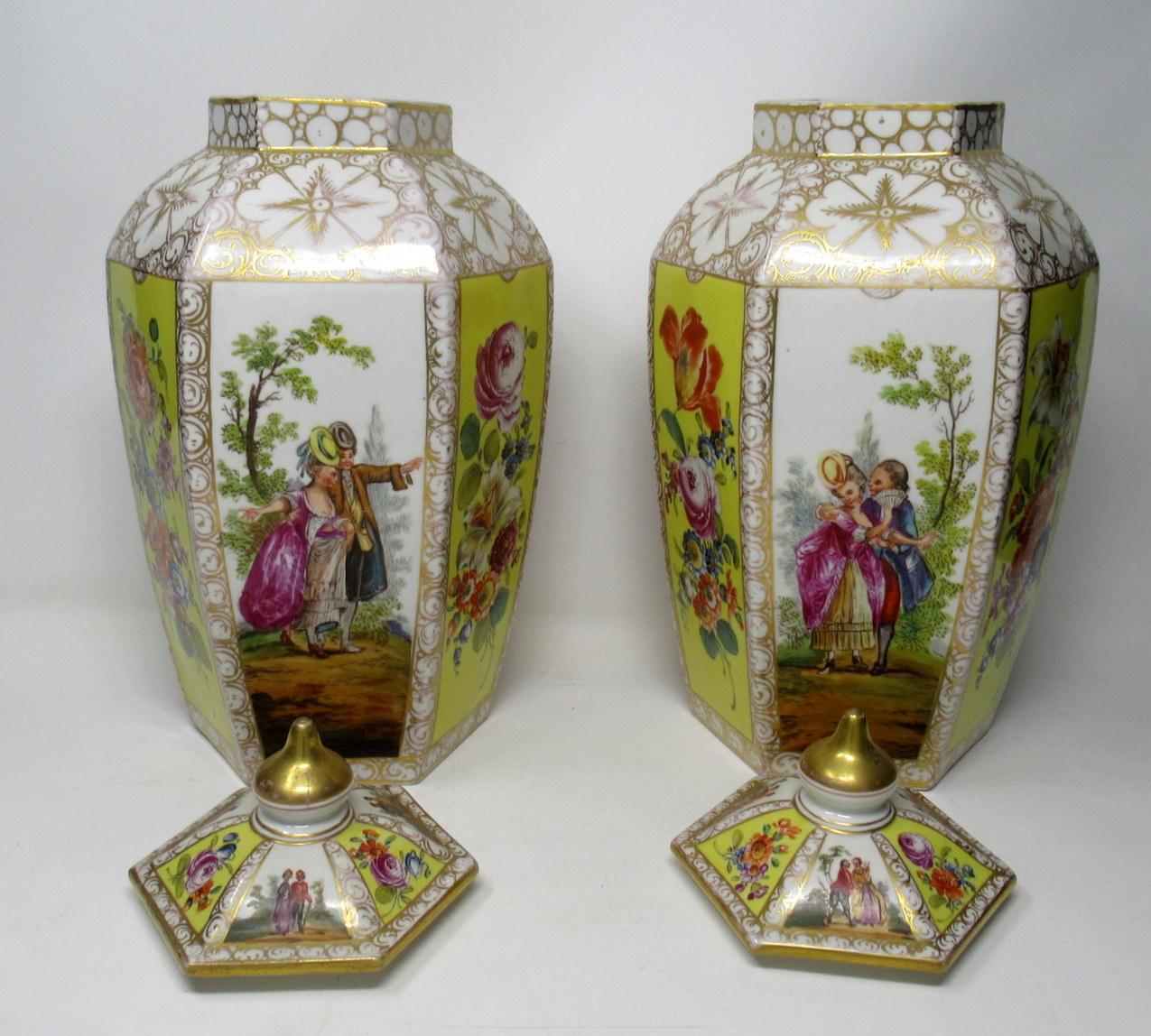 Ceramic Pair of German Helena Wolfson Dresden Hand Painted Vases Yellow Floral