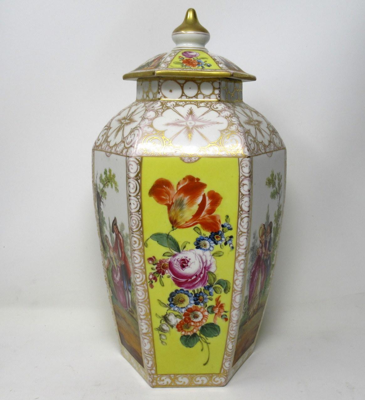 Pair of German Helena Wolfson Dresden Hand Painted Vases Yellow Floral 1
