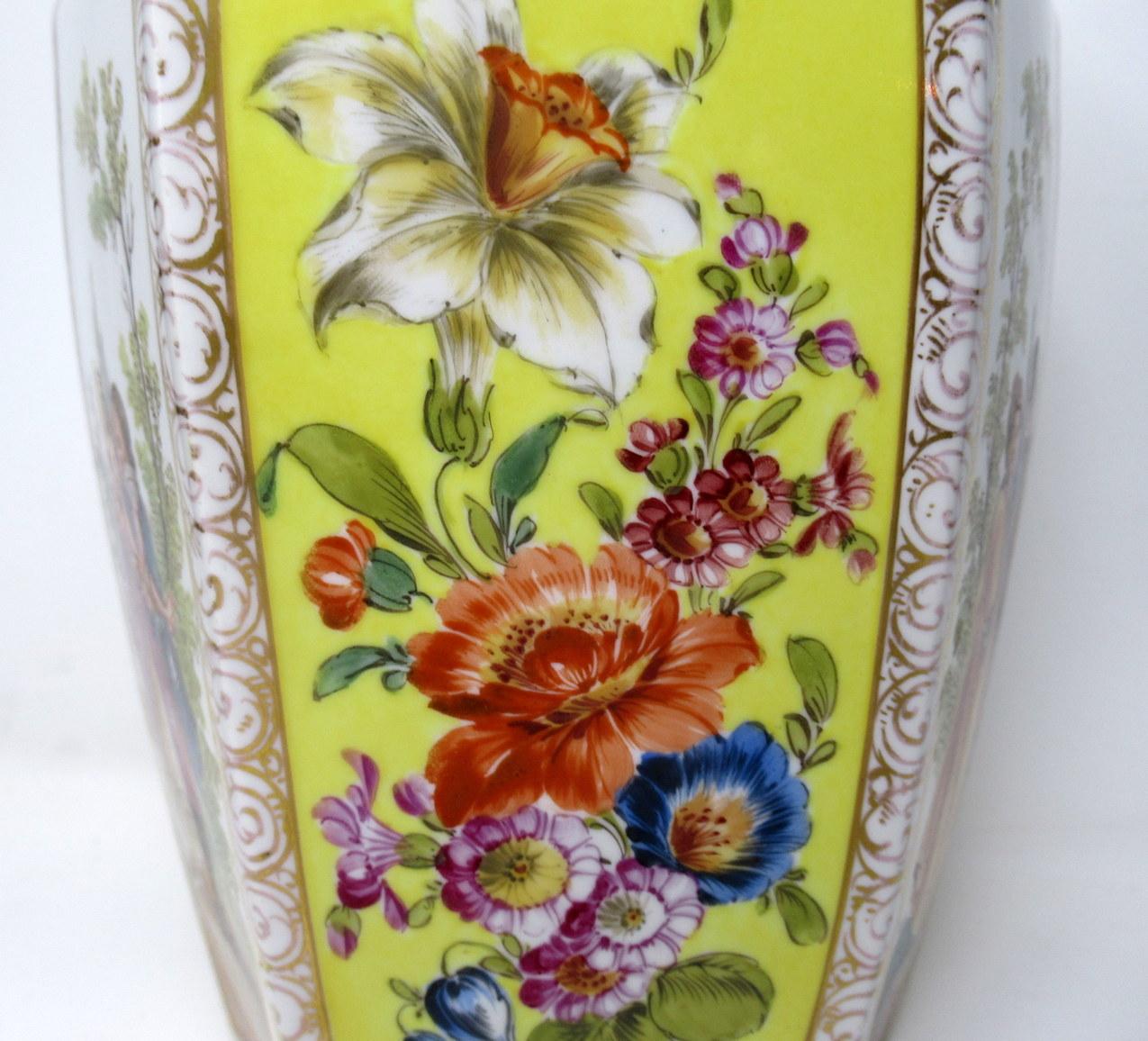 Pair of German Helena Wolfson Dresden Hand Painted Vases Yellow Floral 4