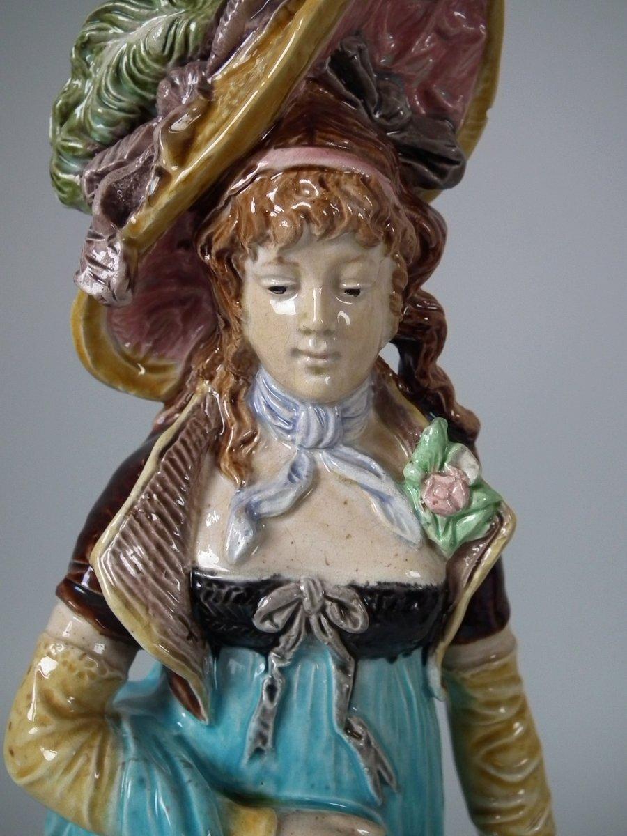 Pair of German Majolica Lady And Gent Figures For Sale 4