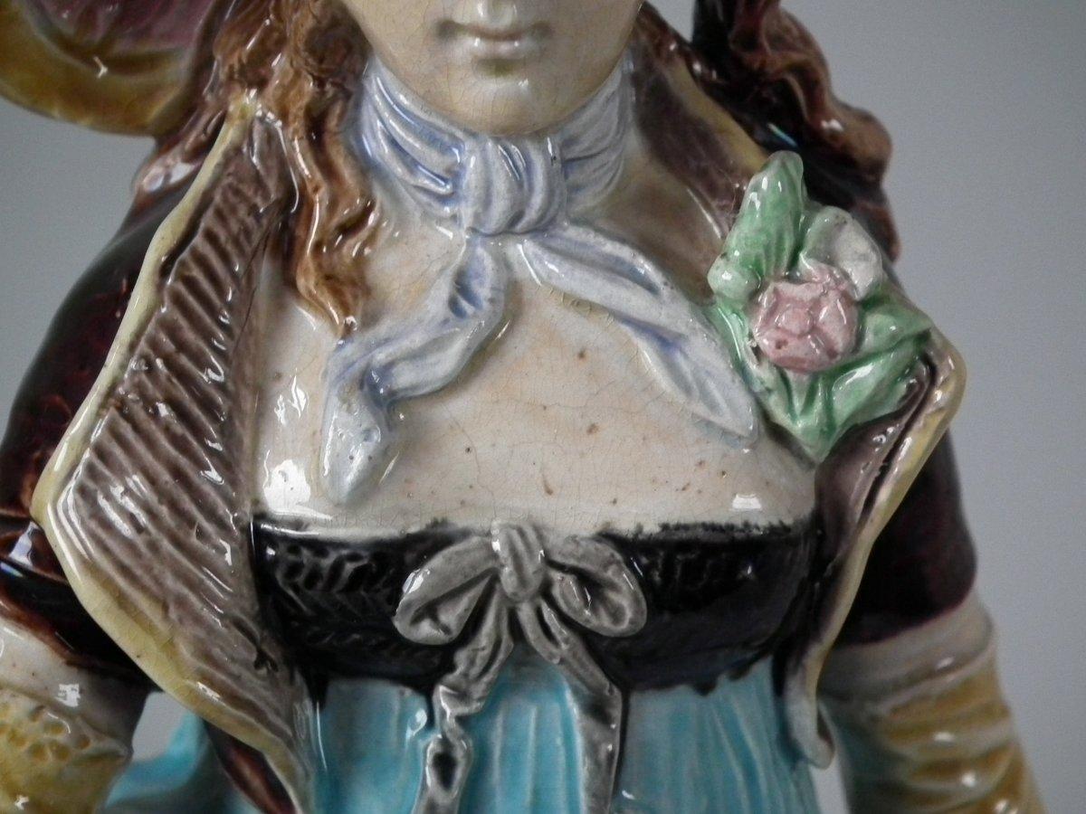 Pair of German Majolica Lady And Gent Figures For Sale 10