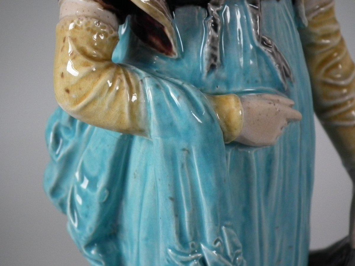 Pair of German Majolica Lady And Gent Figures For Sale 11