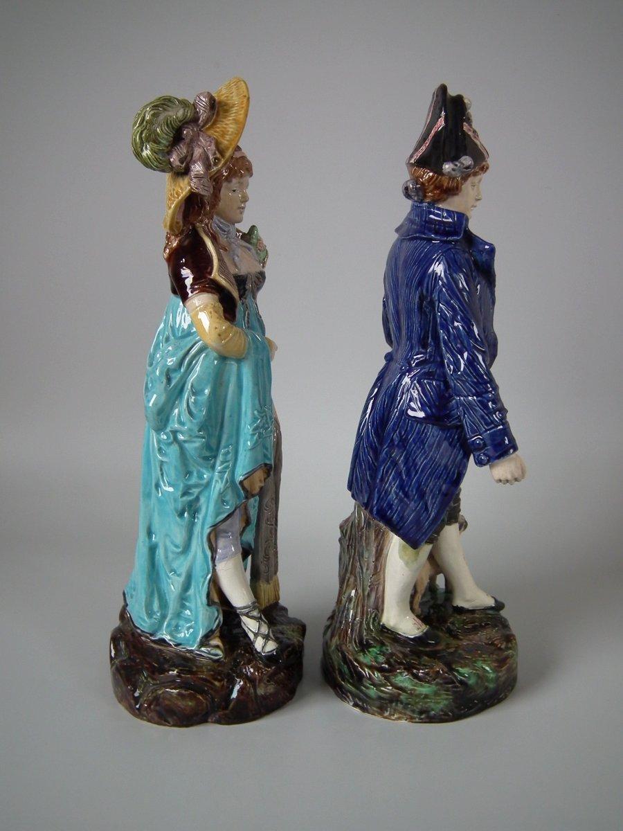 Pair of German Majolica Lady And Gent Figures In Good Condition For Sale In Chelmsford, Essex