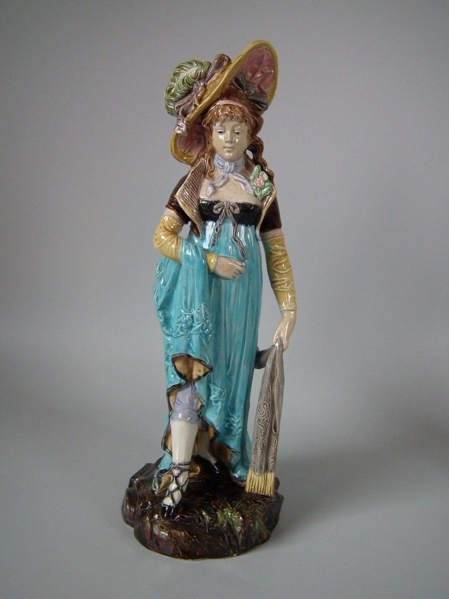 Late 19th Century Pair of German Majolica Lady And Gent Figures For Sale
