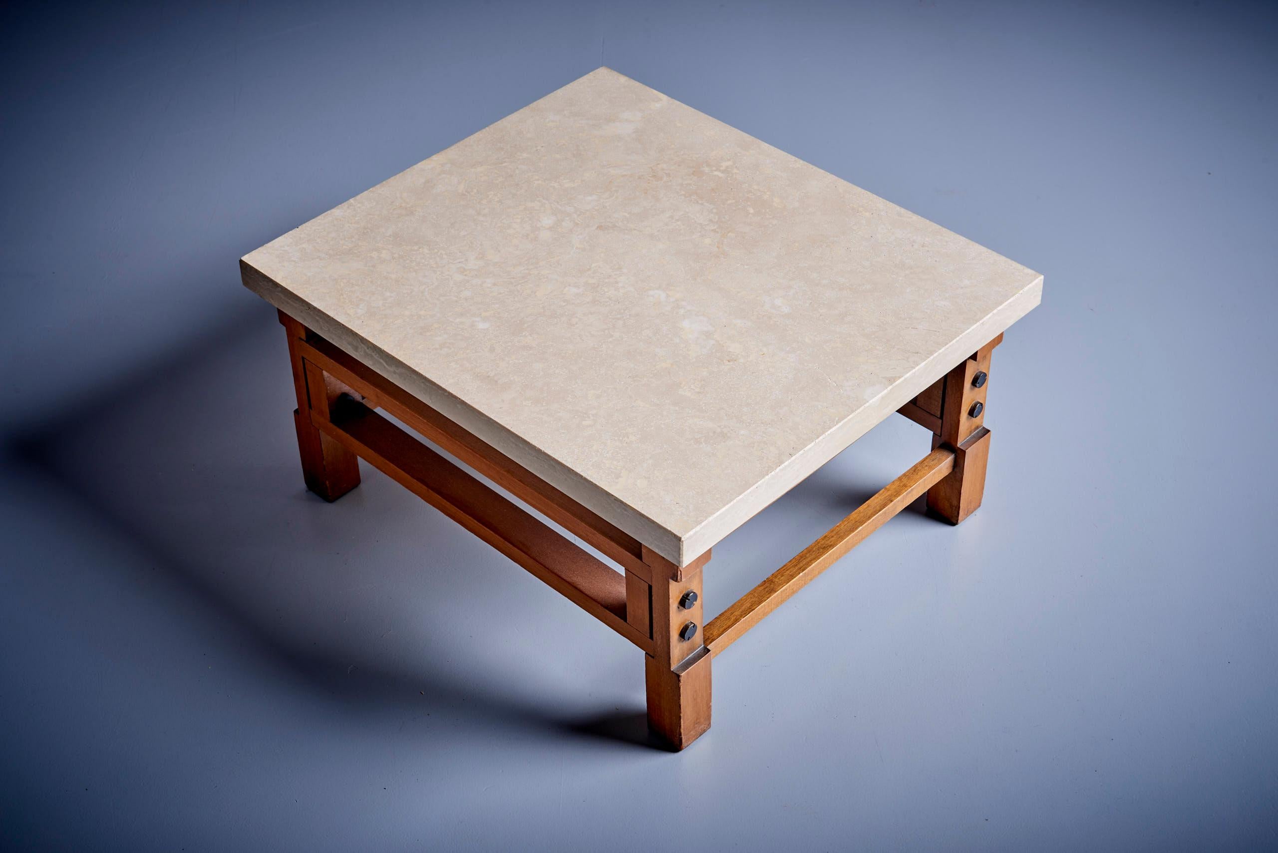 Pair Gianfranco Frattini Side Tables with Travertine Top For Sale 3