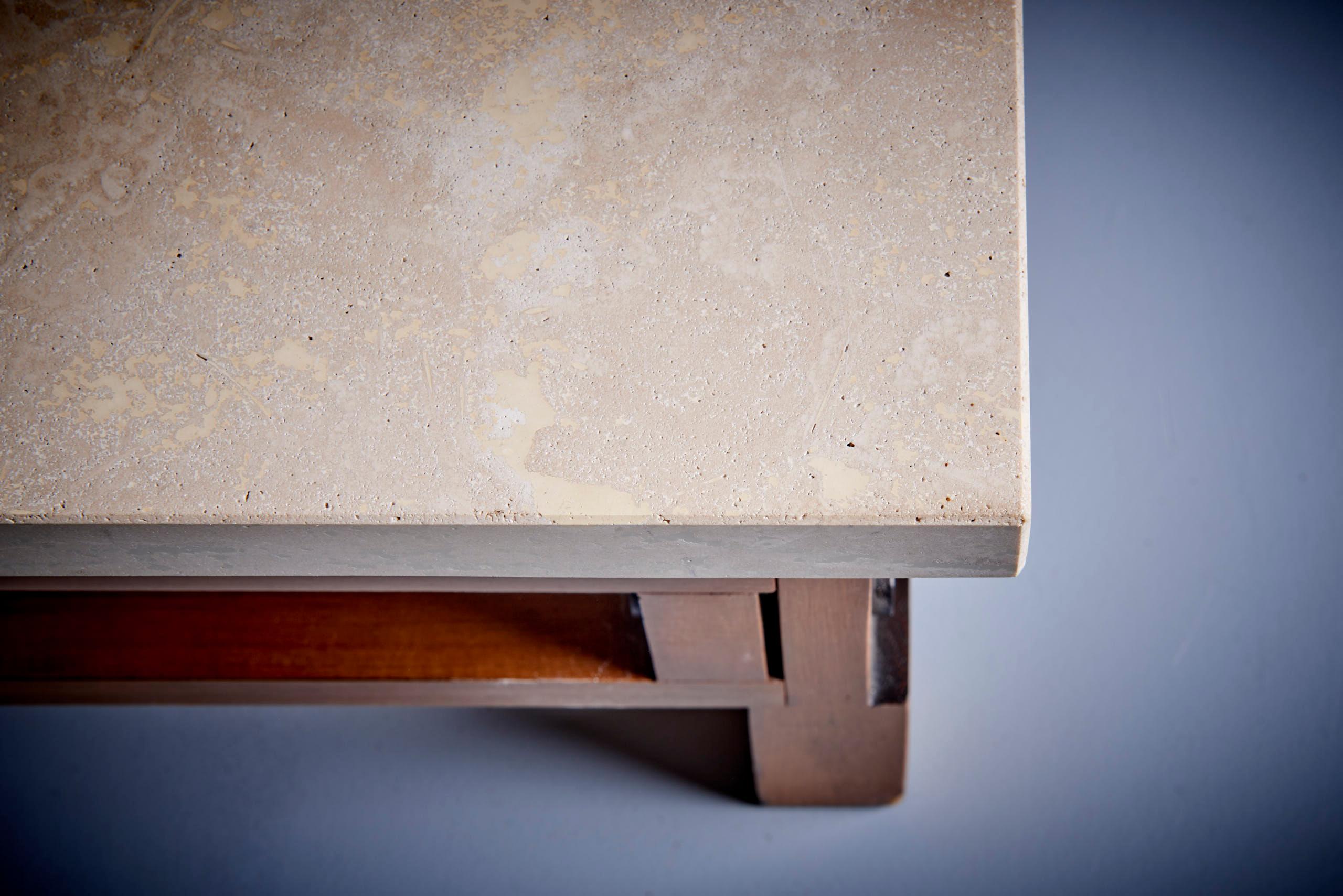 Pair Gianfranco Frattini Side Tables with Travertine Top In Excellent Condition For Sale In Berlin, DE