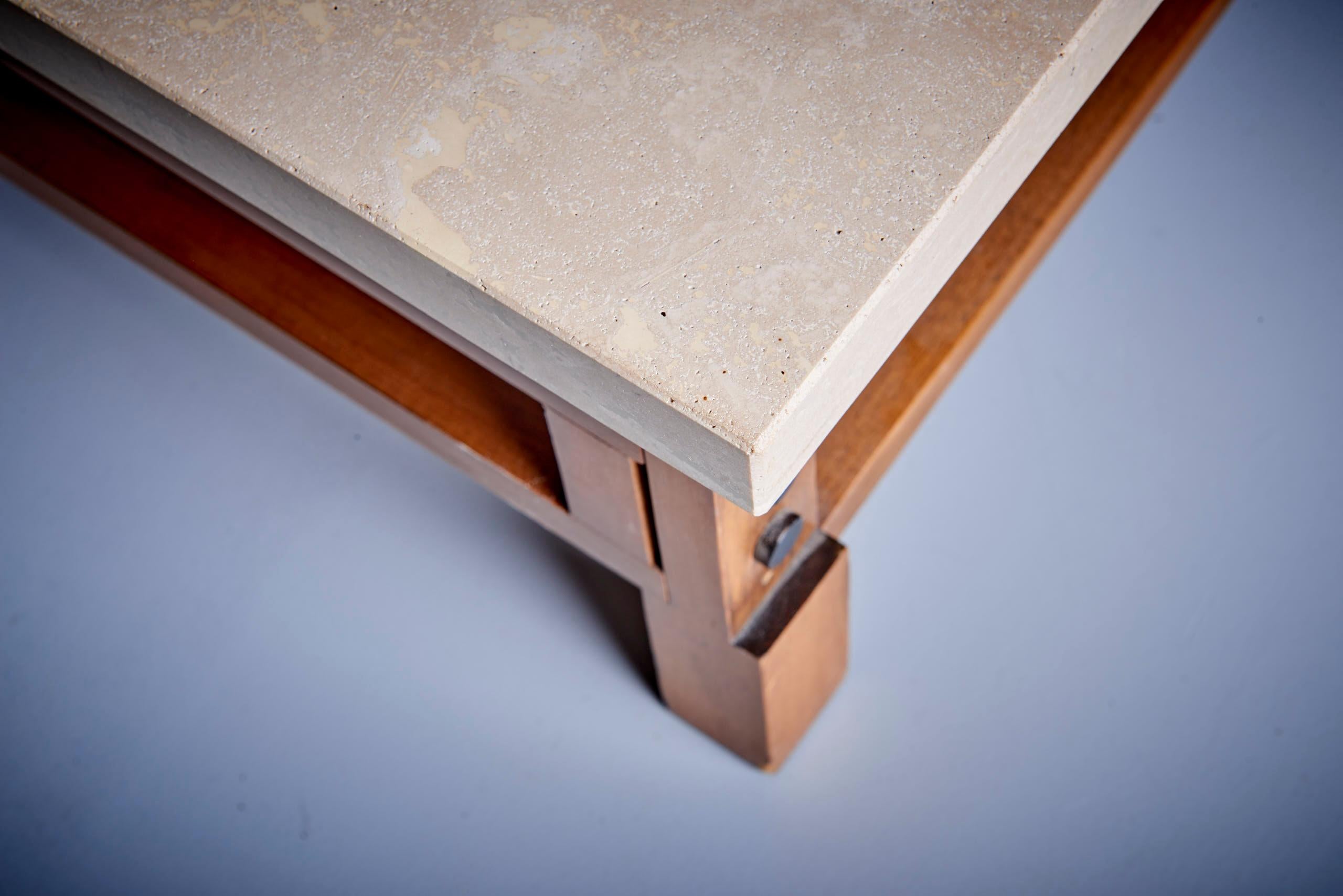 Mid-20th Century Pair Gianfranco Frattini Side Tables with Travertine Top For Sale