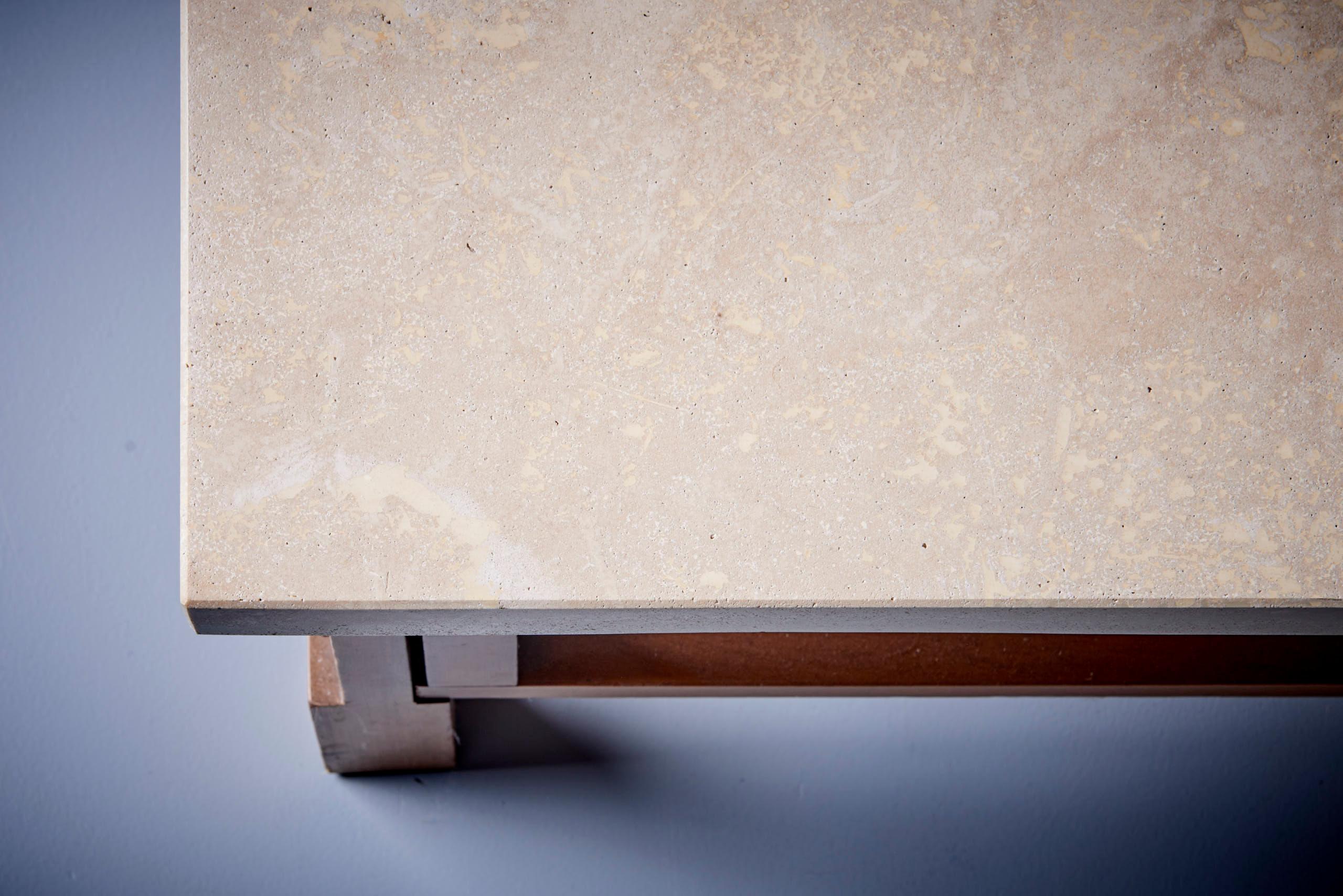 Pair Gianfranco Frattini Side Tables with Travertine Top For Sale 2