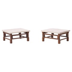 Pair Gianfranco Frattini Side Tables with Travertine Top