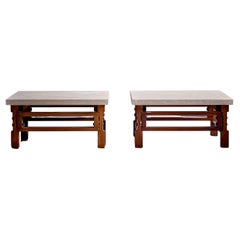 Paire de tables d'appoint Gianfranco Frattini avec plateau en travertin