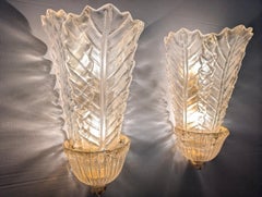 Paire d'appliques géantes Barovier &Toso Foglia d'Oro Murano, Italie, années 1980